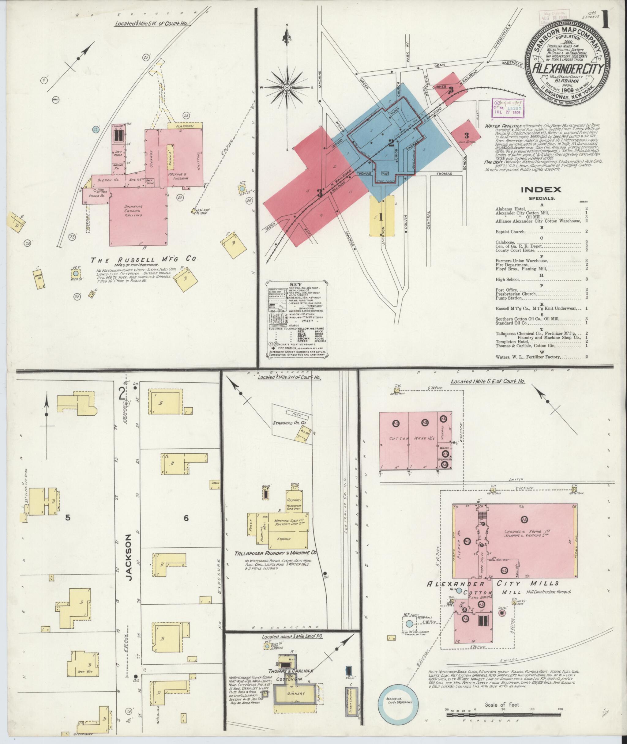 This old map of Alexander City, Tallapoosa County, Alabama was created by Sanborn Map Company in 1909