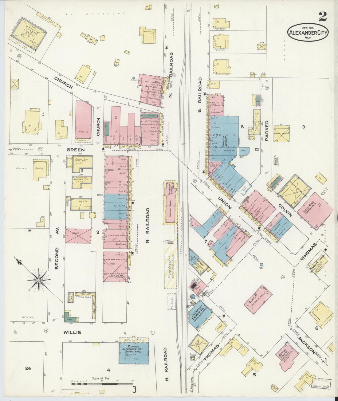 This old map of Alexander City, Tallapoosa County, Alabama was created by Sanborn Map Company in 1909