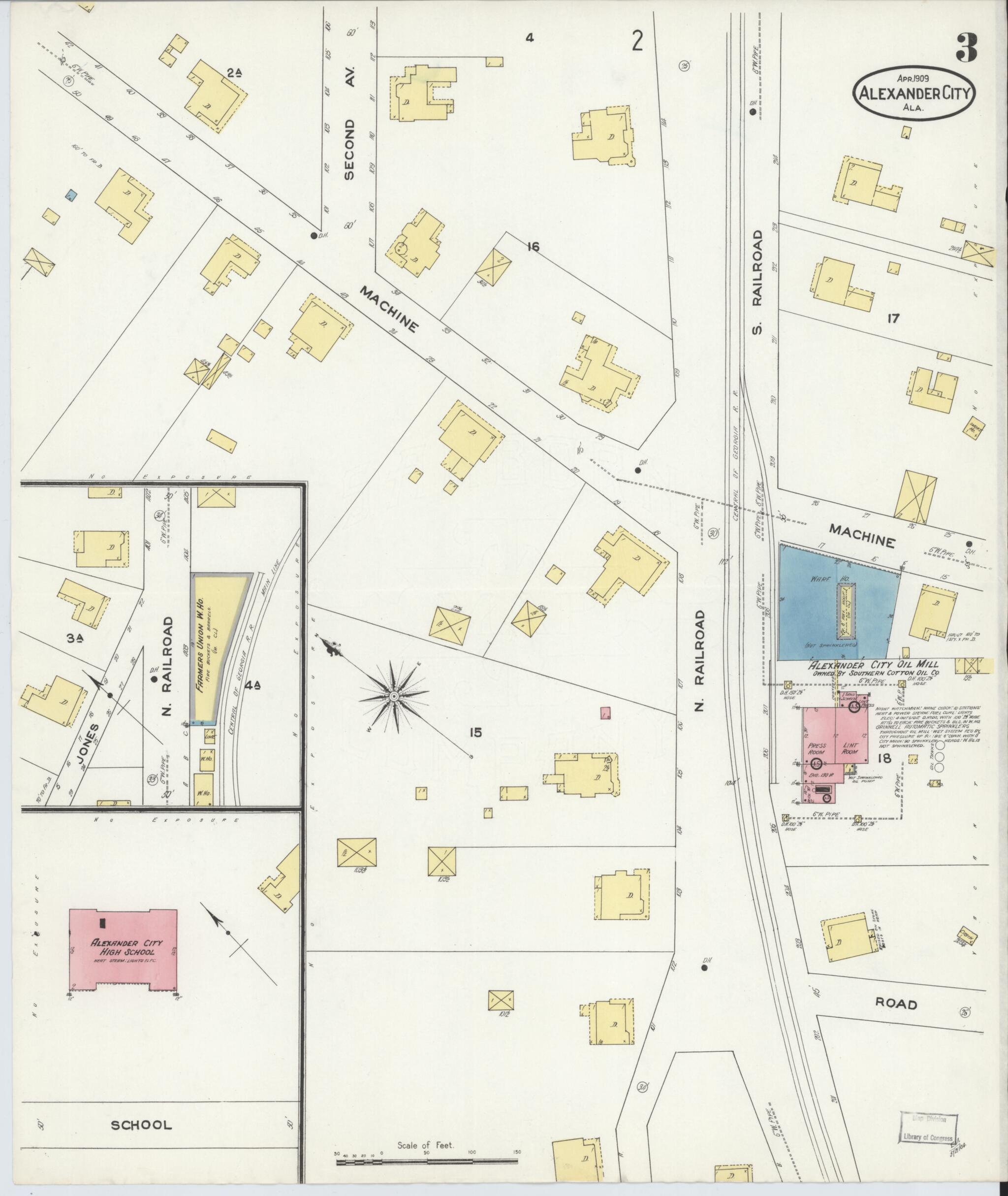 This old map of Alexander City, Tallapoosa County, Alabama was created by Sanborn Map Company in 1909