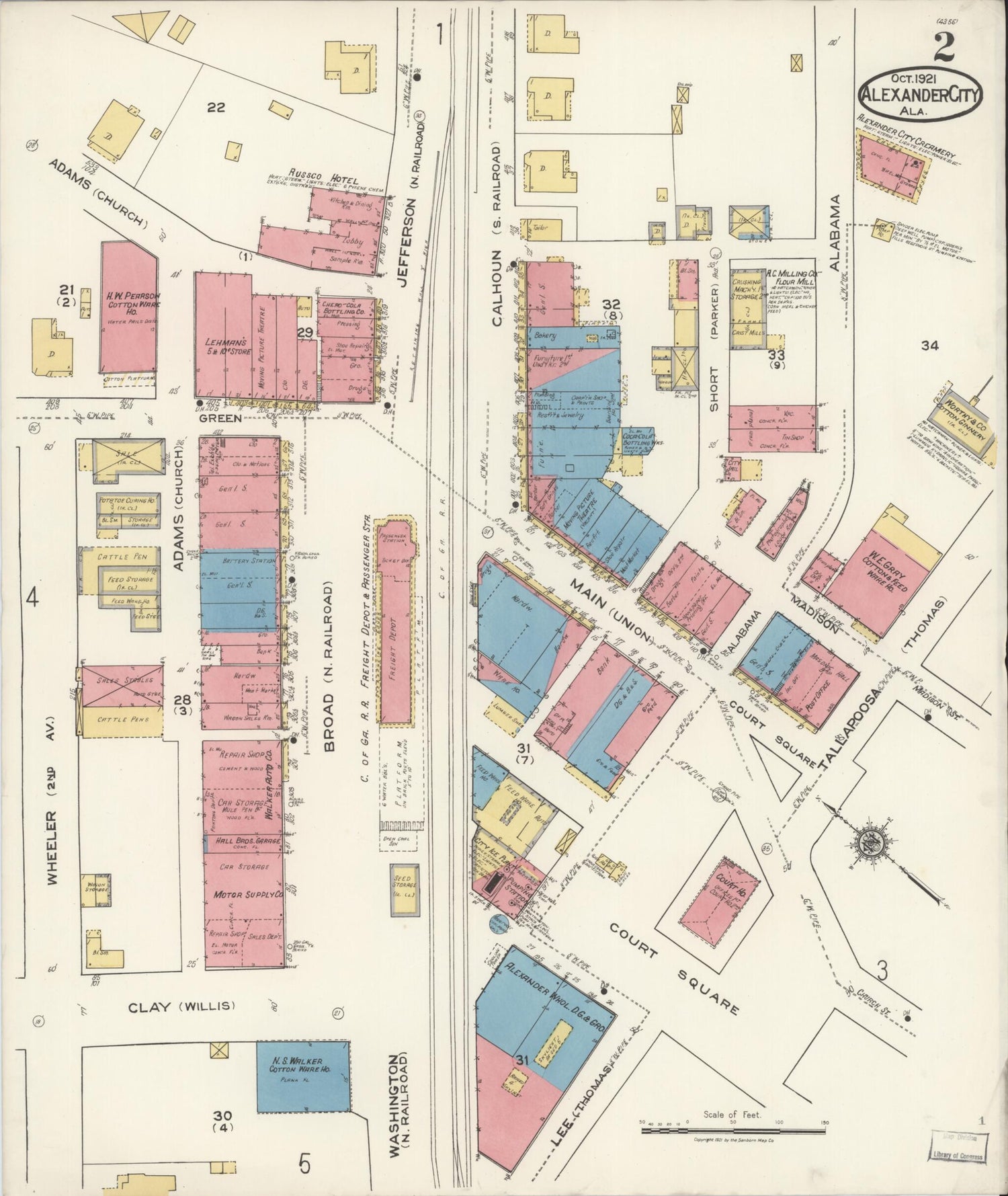 This old map of Alexander City, Tallapoosa County, Alabama was created by Sanborn Map Company in 1921