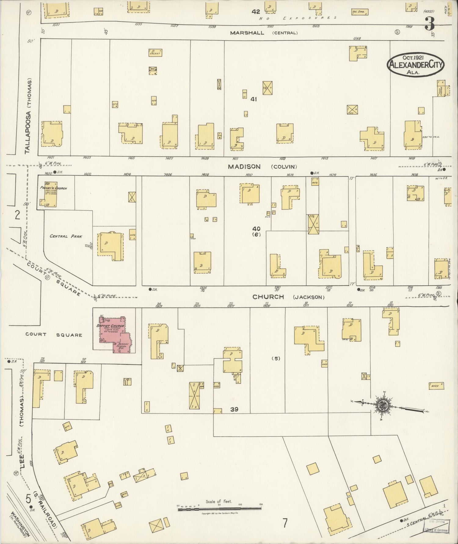 This old map of Alexander City, Tallapoosa County, Alabama was created by Sanborn Map Company in 1921