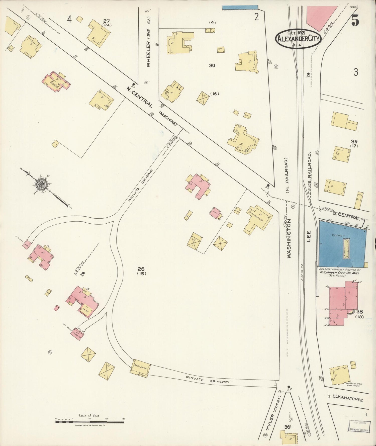 This old map of Alexander City, Tallapoosa County, Alabama was created by Sanborn Map Company in 1921