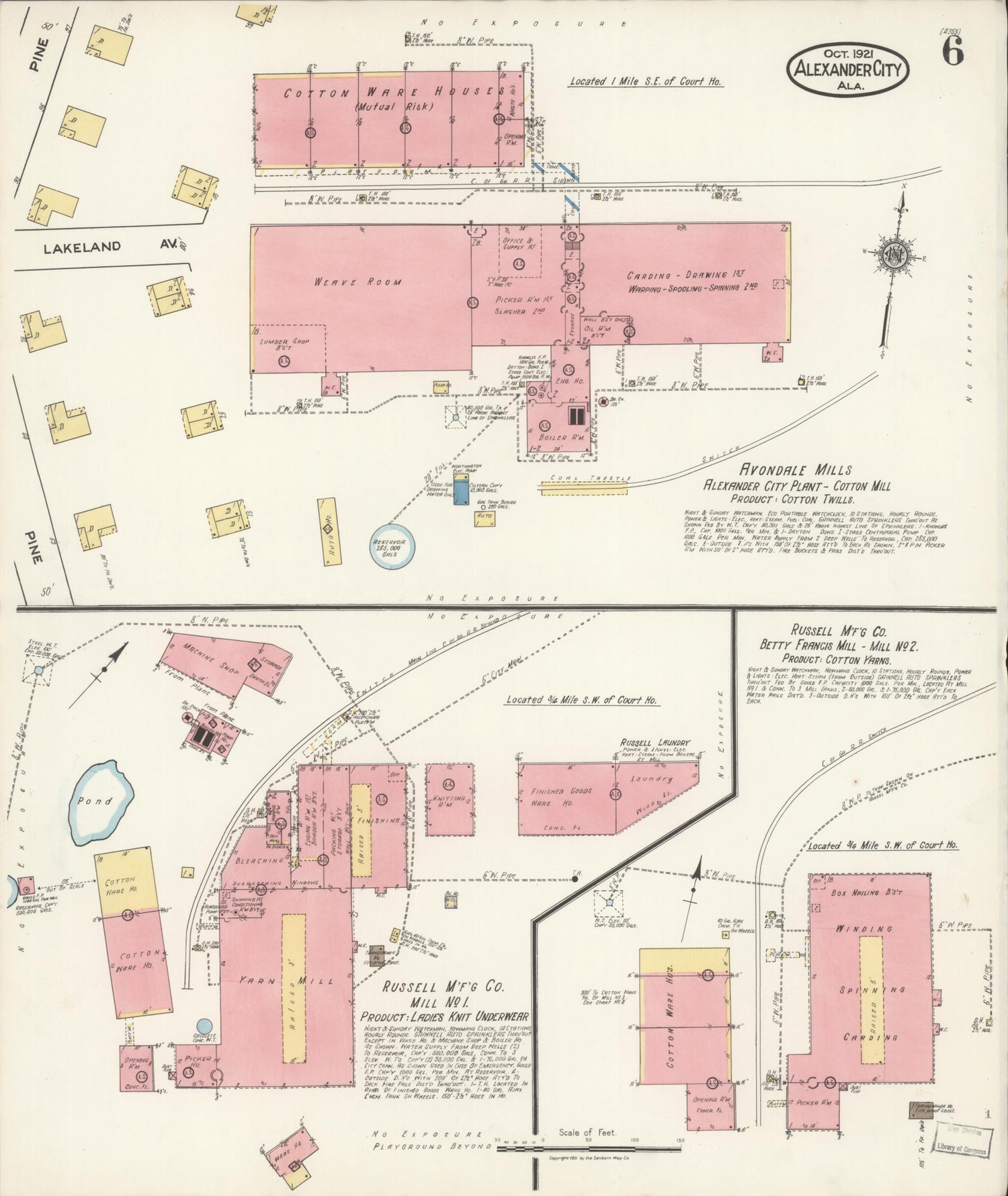 This old map of Alexander City, Tallapoosa County, Alabama was created by Sanborn Map Company in 1921