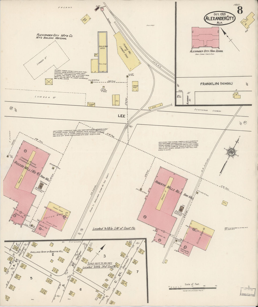 This old map of Alexander City, Tallapoosa County, Alabama was created by Sanborn Map Company in 1921