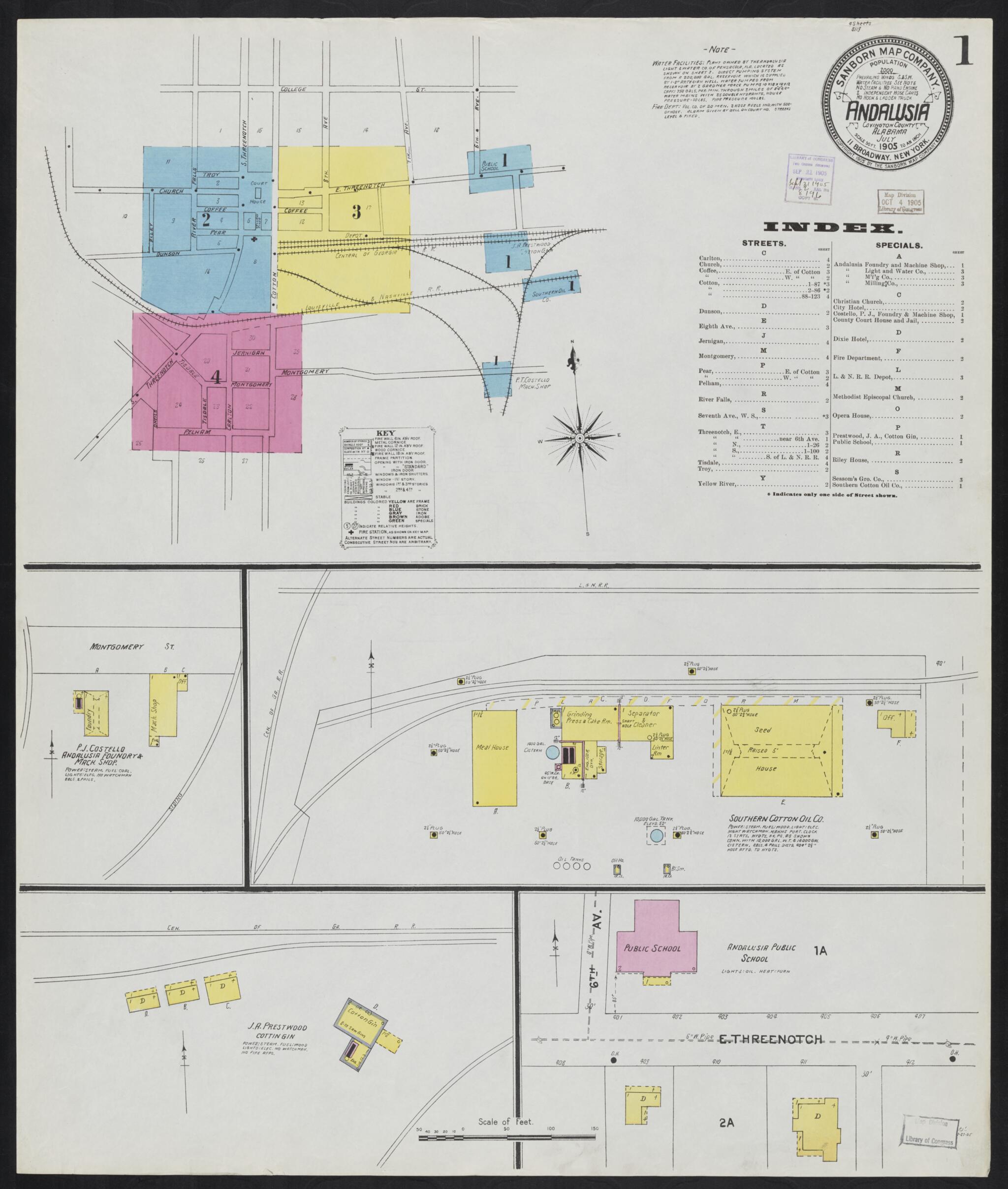 This old map of Andalusia, Covington County, Alabama was created by Sanborn Map Company in 1905