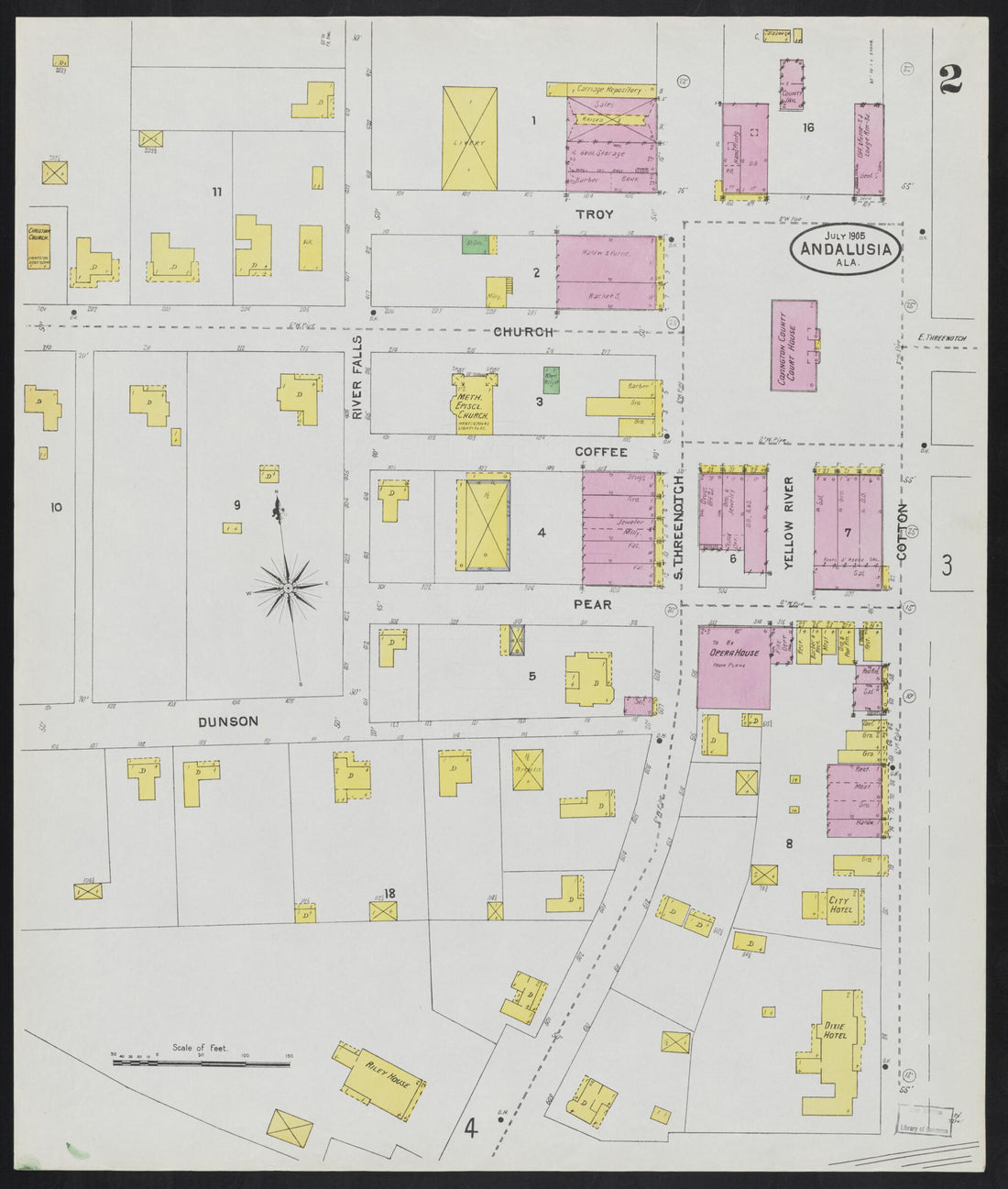 This old map of Andalusia, Covington County, Alabama was created by Sanborn Map Company in 1905