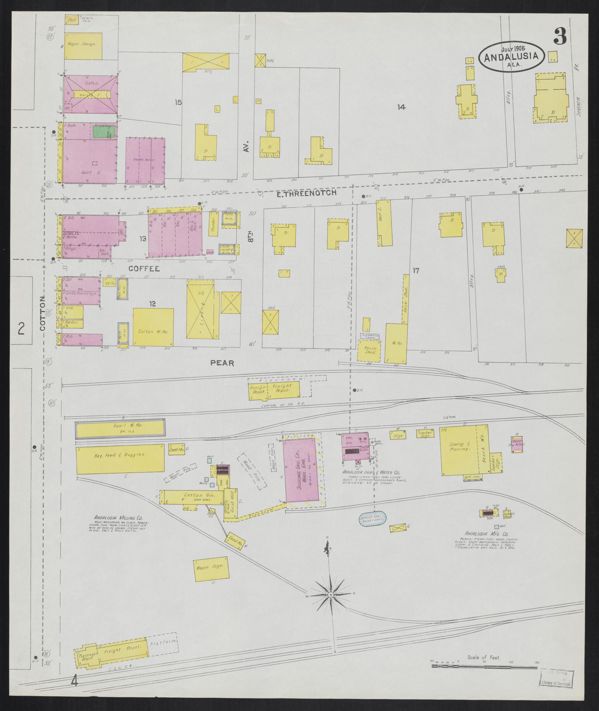 This old map of Andalusia, Covington County, Alabama was created by Sanborn Map Company in 1905