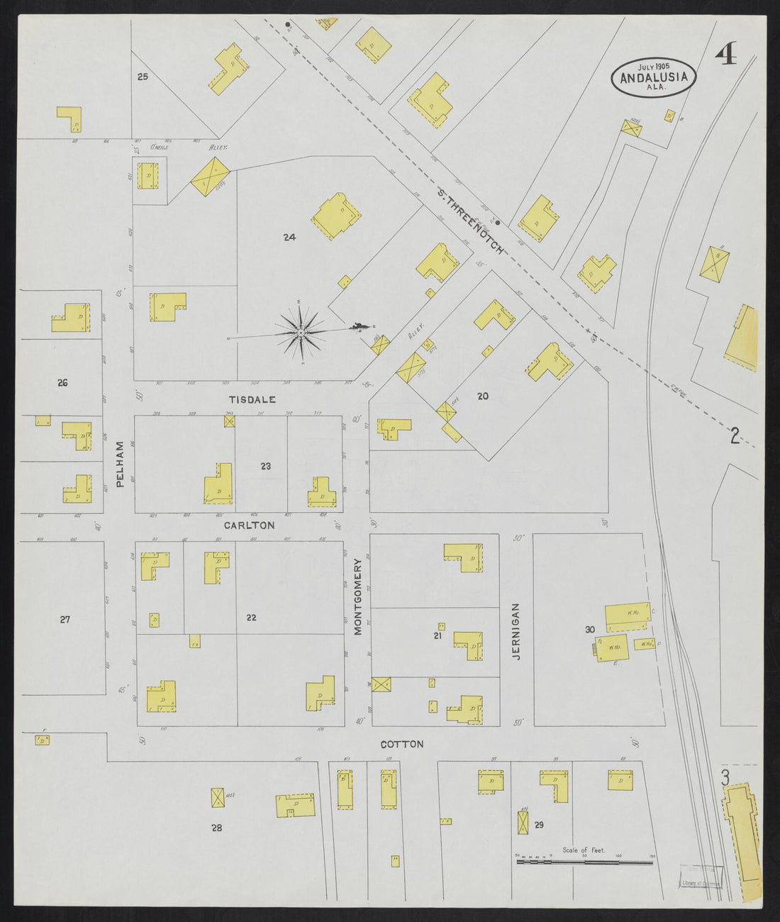 This old map of Andalusia, Covington County, Alabama was created by Sanborn Map Company in 1905