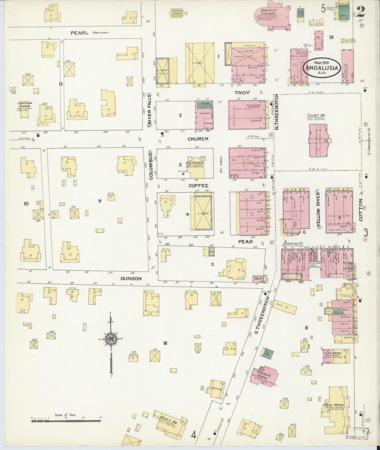 This old map of Andalusia, Covington County, Alabama was created by Sanborn Map Company in 1910