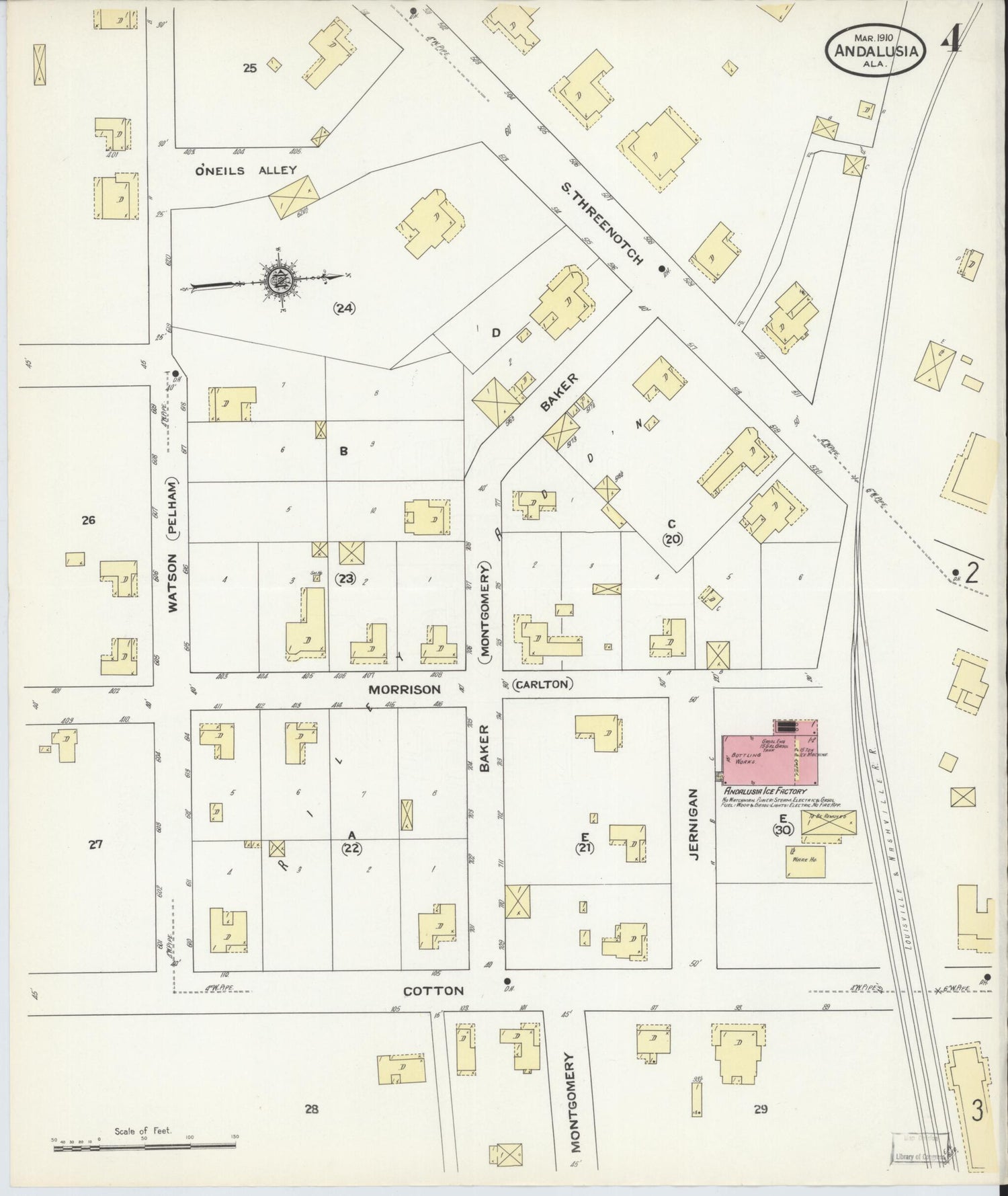 This old map of Andalusia, Covington County, Alabama was created by Sanborn Map Company in 1910