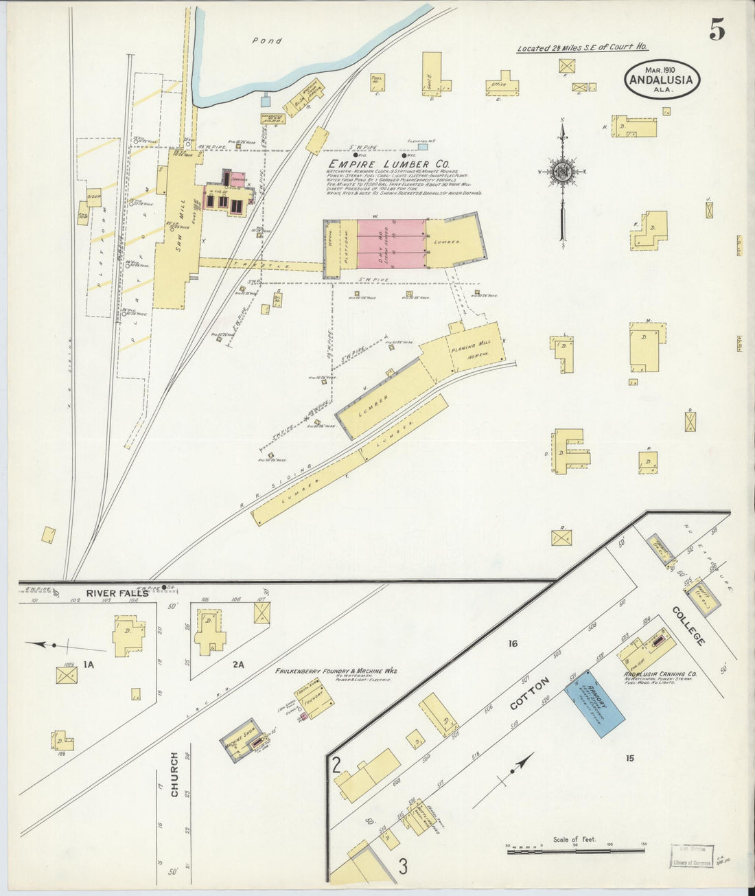 This old map of Andalusia, Covington County, Alabama was created by Sanborn Map Company in 1910