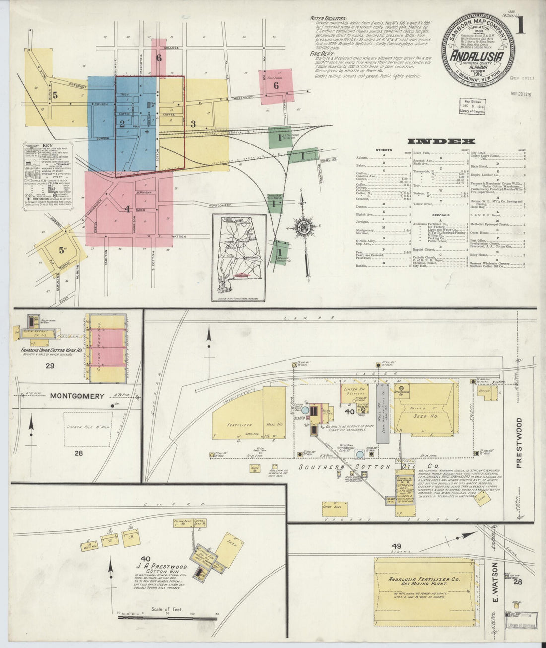 This old map of Andalusia, Covington County, Alabama was created by Sanborn Map Company in 1916