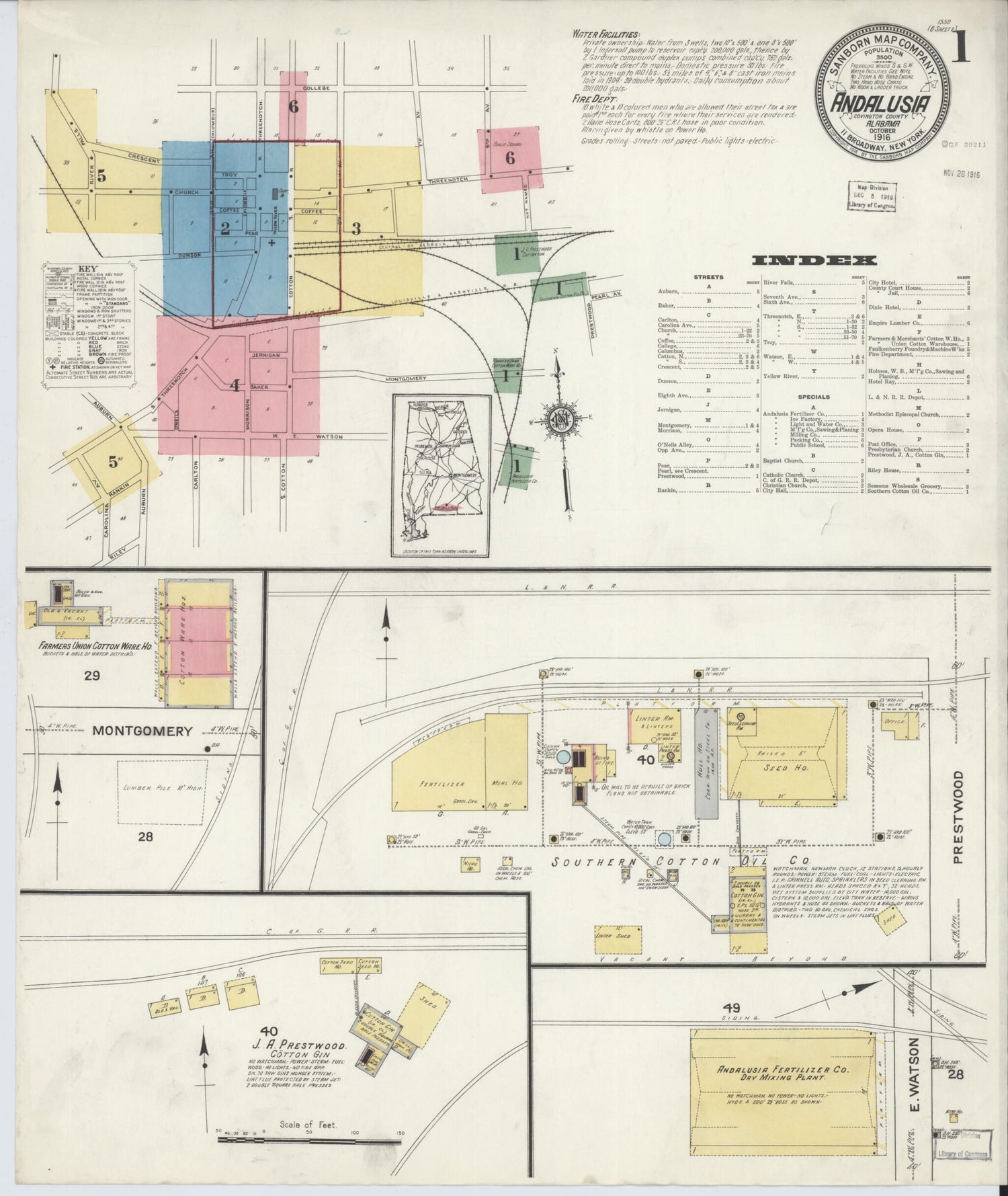 This old map of Andalusia, Covington County, Alabama was created by Sanborn Map Company in 1916