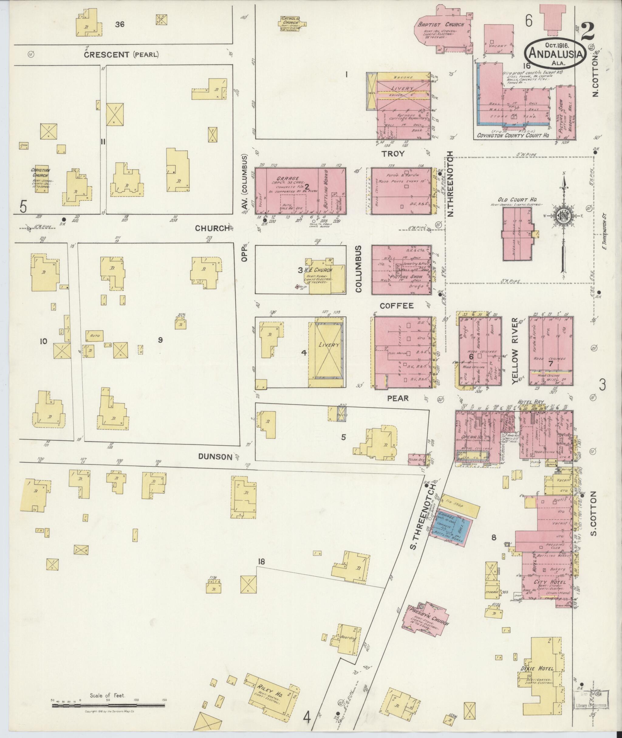 This old map of Andalusia, Covington County, Alabama was created by Sanborn Map Company in 1916