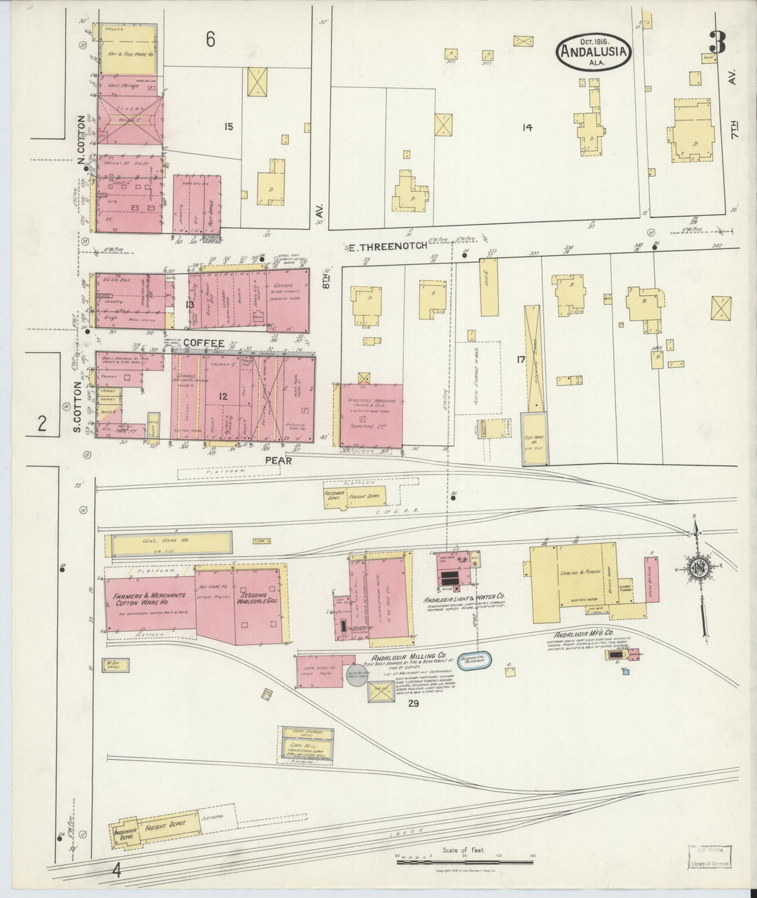 This old map of Andalusia, Covington County, Alabama was created by Sanborn Map Company in 1916