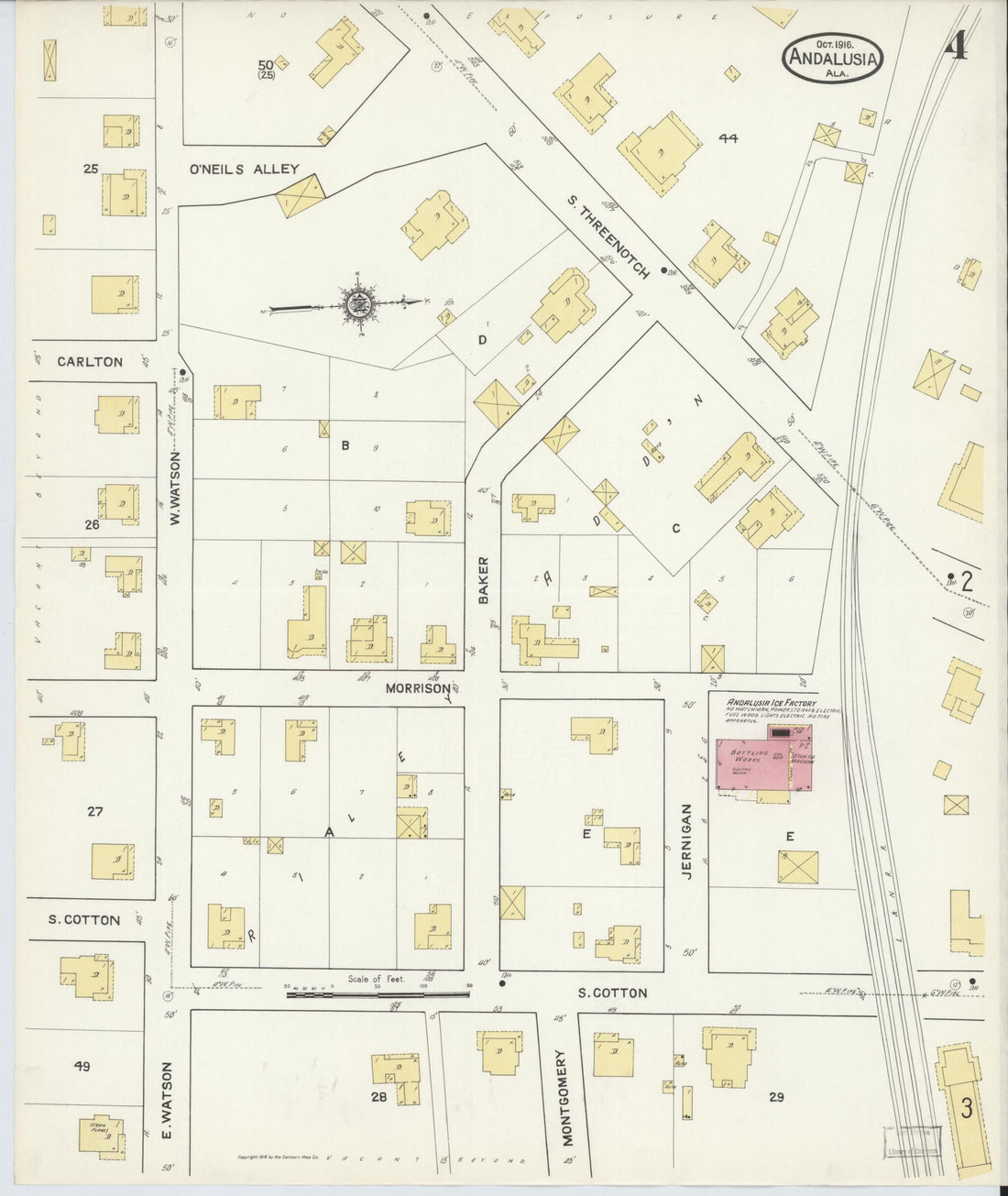 This old map of Andalusia, Covington County, Alabama was created by Sanborn Map Company in 1916