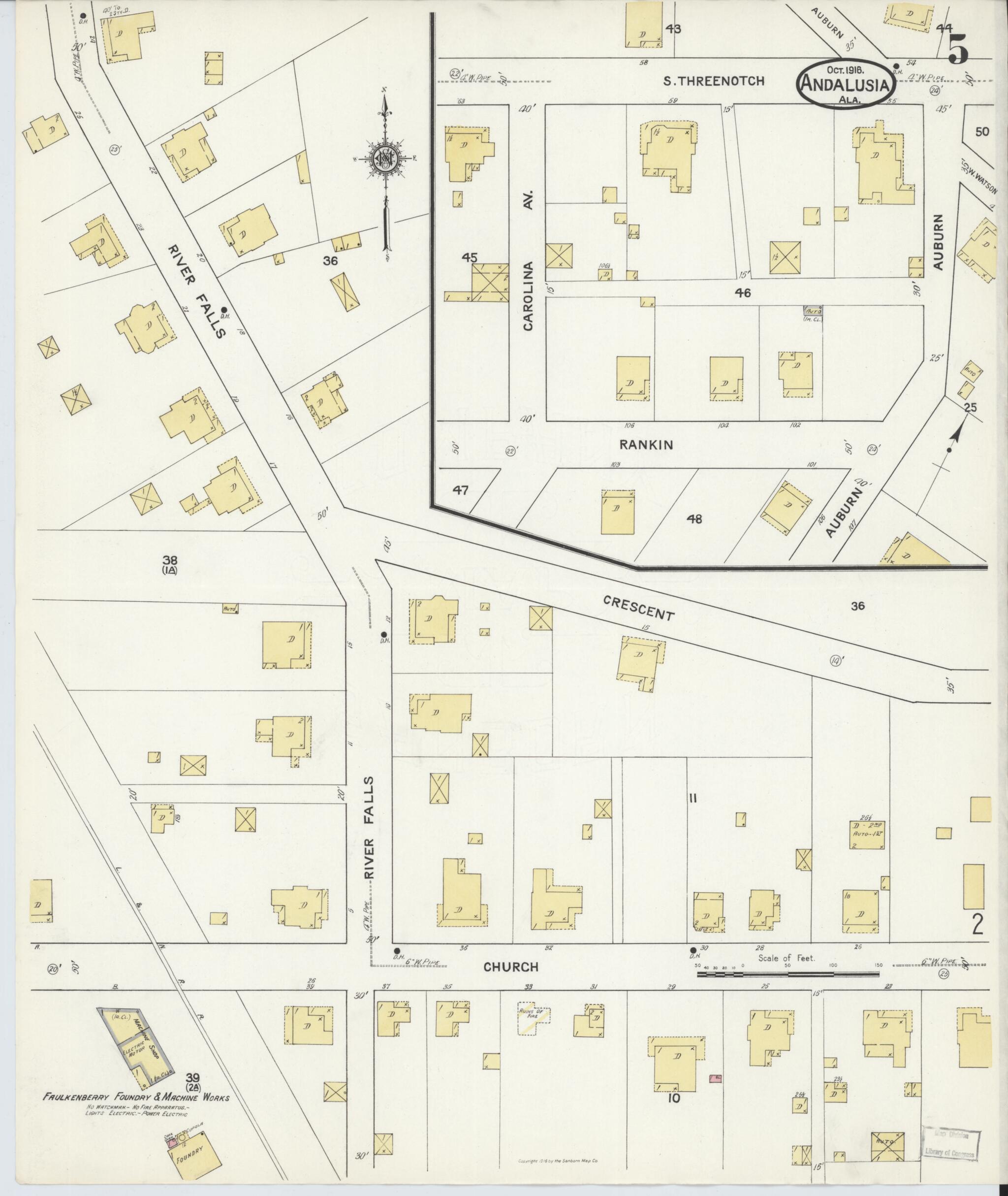 This old map of Andalusia, Covington County, Alabama was created by Sanborn Map Company in 1916