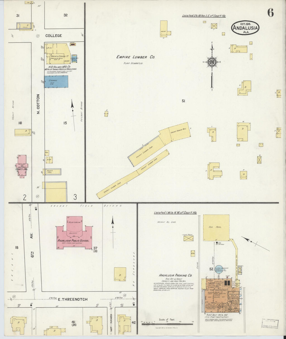 This old map of Andalusia, Covington County, Alabama was created by Sanborn Map Company in 1916