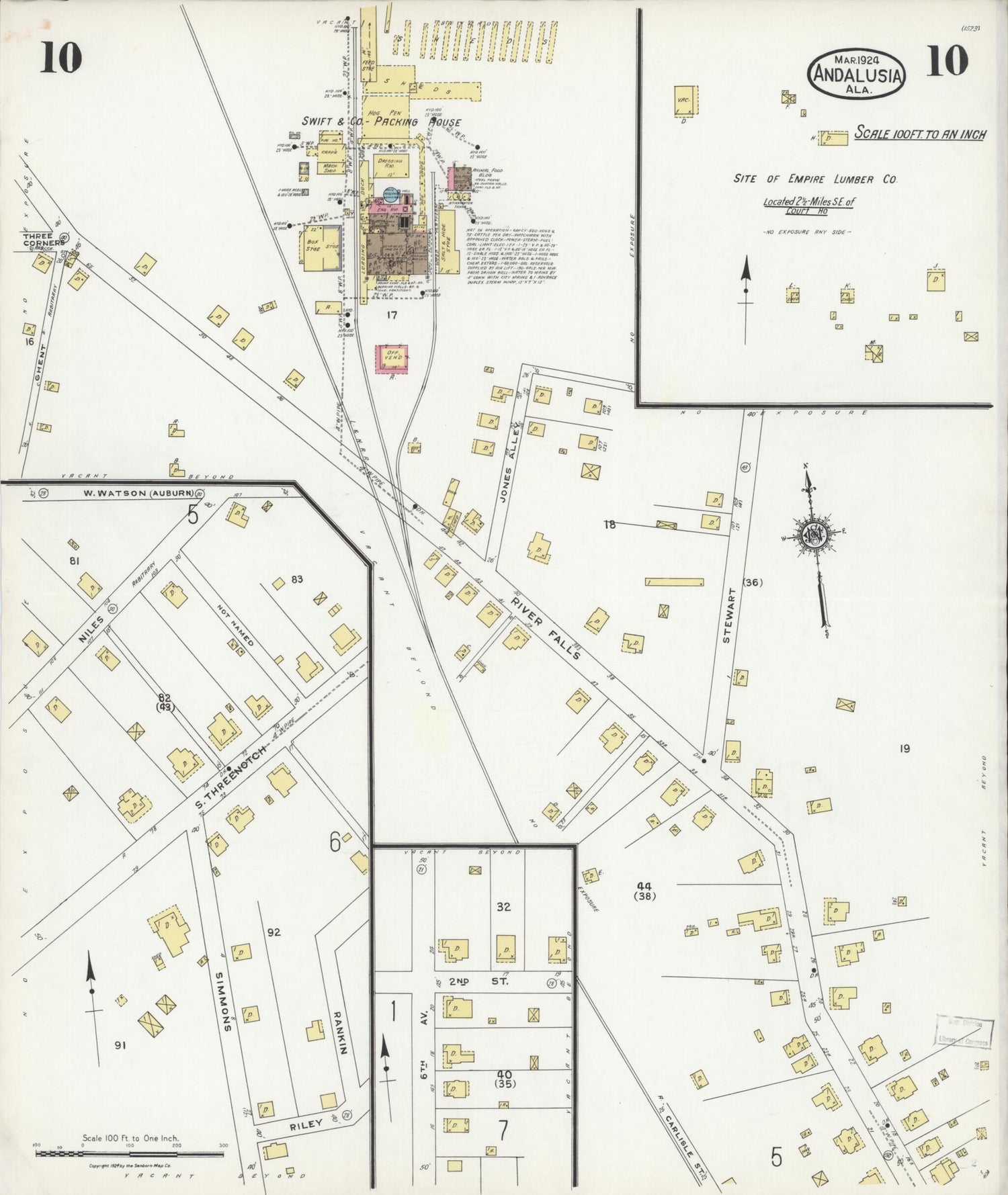 This old map of Andalusia, Covington County, Alabama was created by Sanborn Map Company in 1924