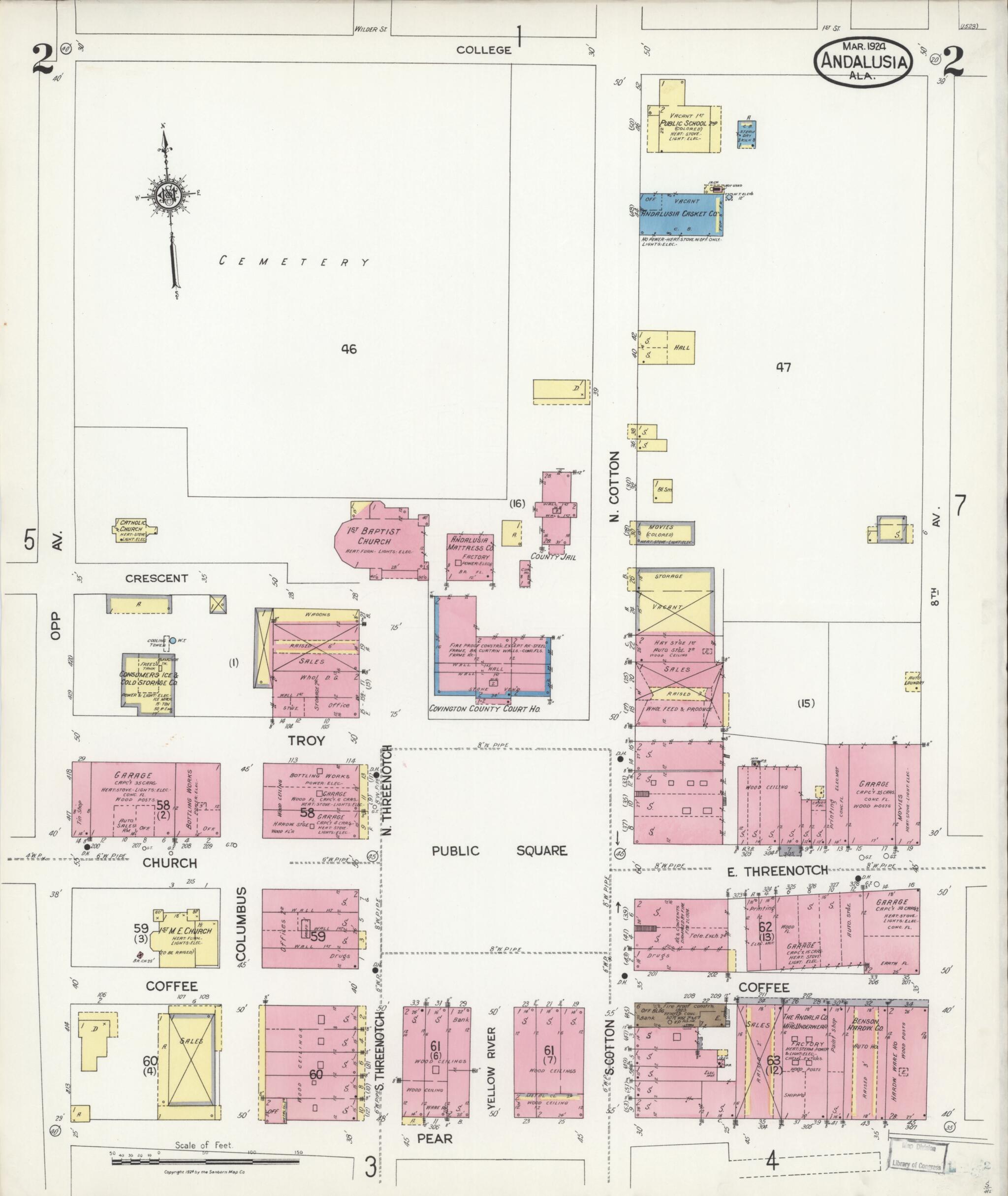 This old map of Andalusia, Covington County, Alabama was created by Sanborn Map Company in 1924