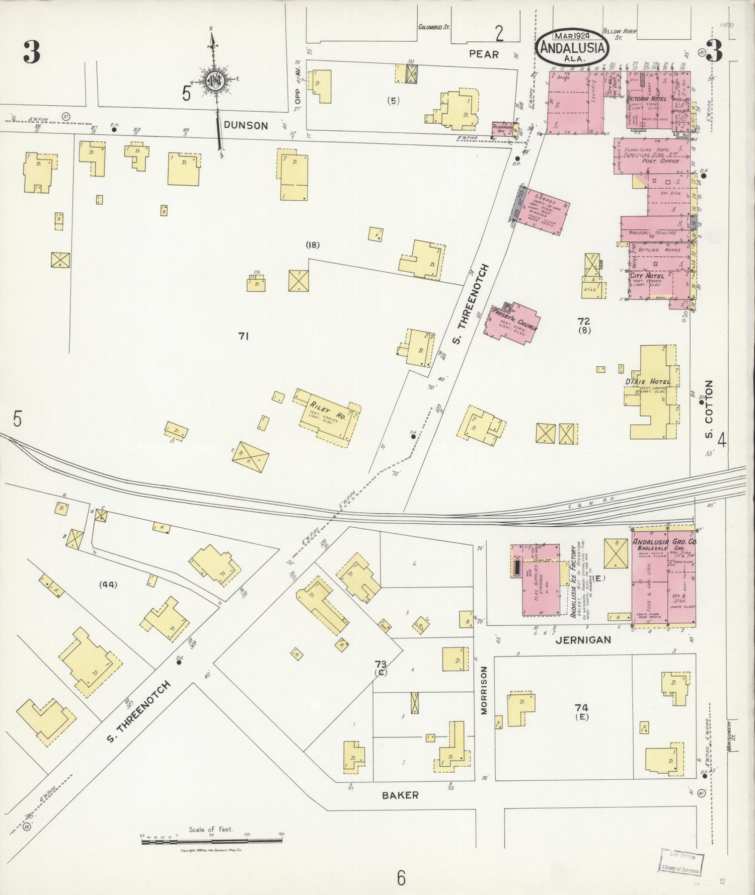 This old map of Andalusia, Covington County, Alabama was created by Sanborn Map Company in 1924