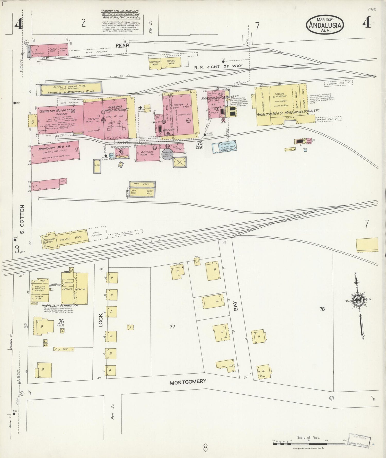 This old map of Andalusia, Covington County, Alabama was created by Sanborn Map Company in 1924