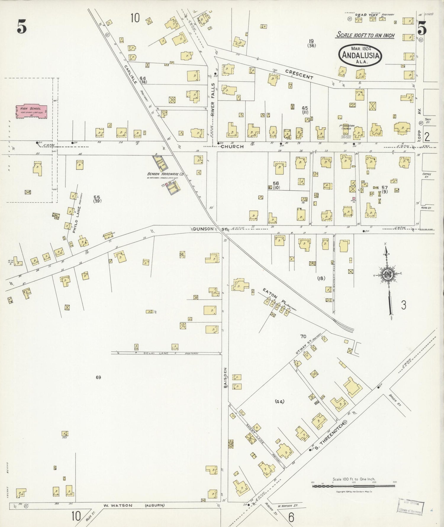 This old map of Andalusia, Covington County, Alabama was created by Sanborn Map Company in 1924