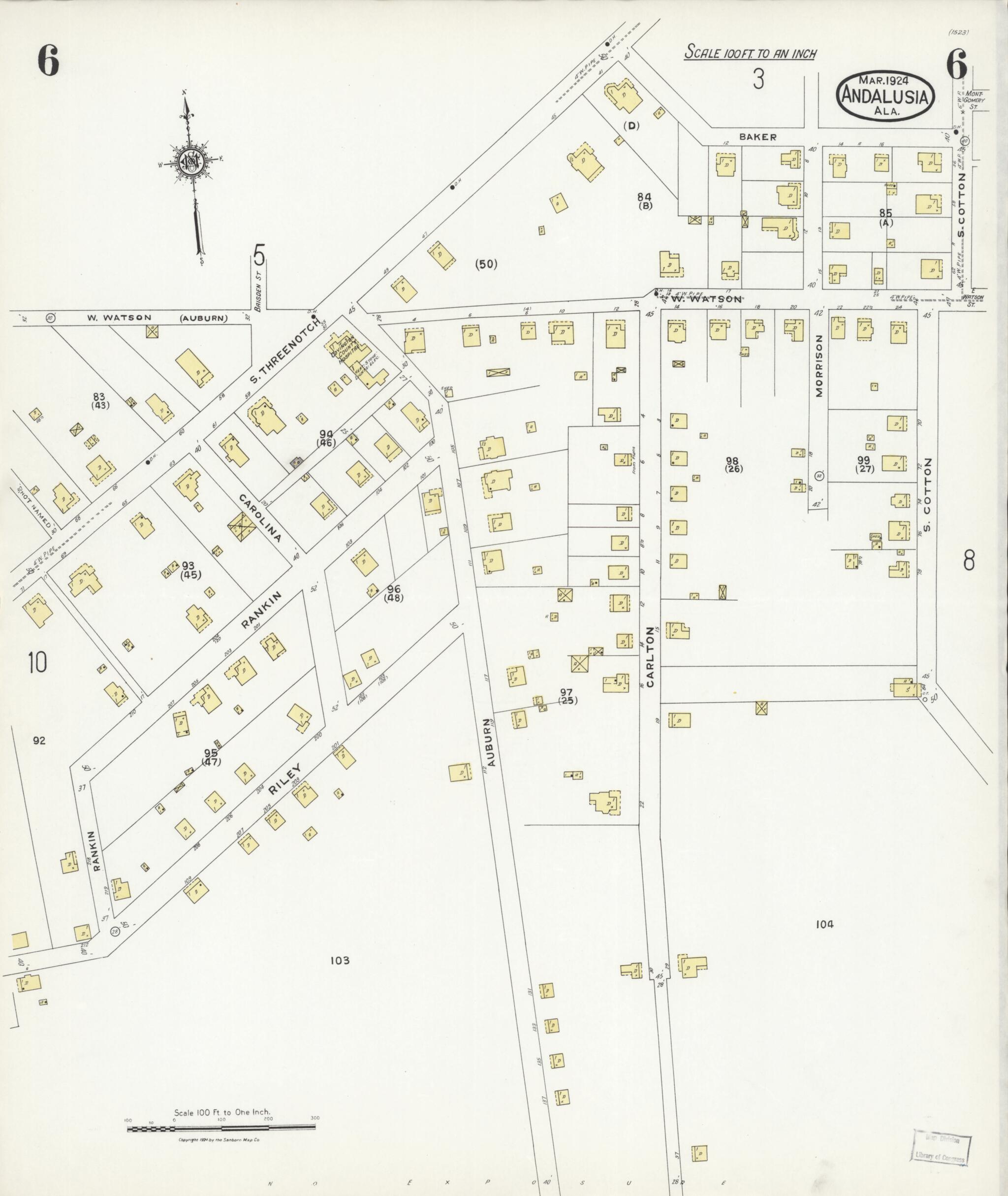 This old map of Andalusia, Covington County, Alabama was created by Sanborn Map Company in 1924