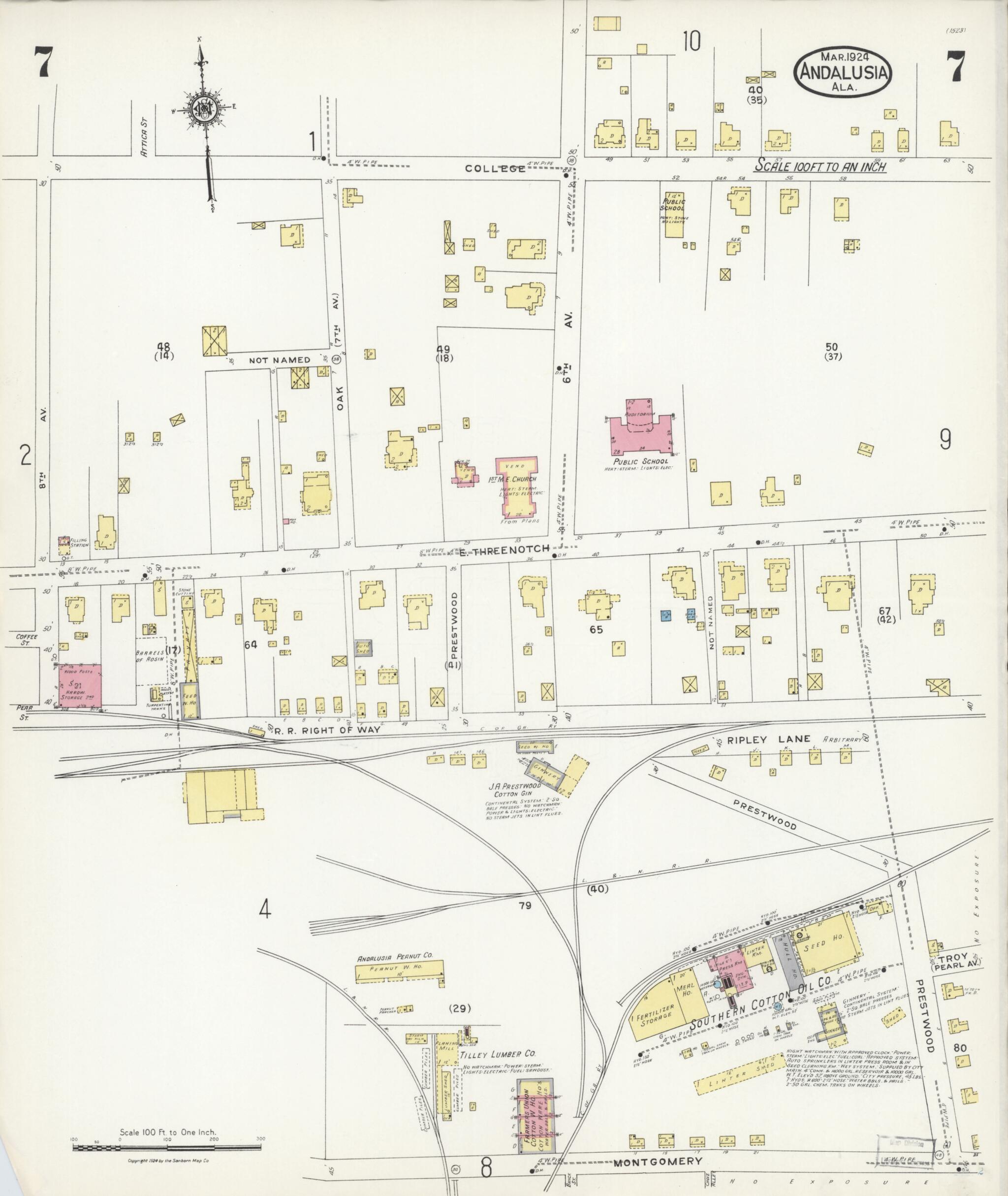 This old map of Andalusia, Covington County, Alabama was created by Sanborn Map Company in 1924