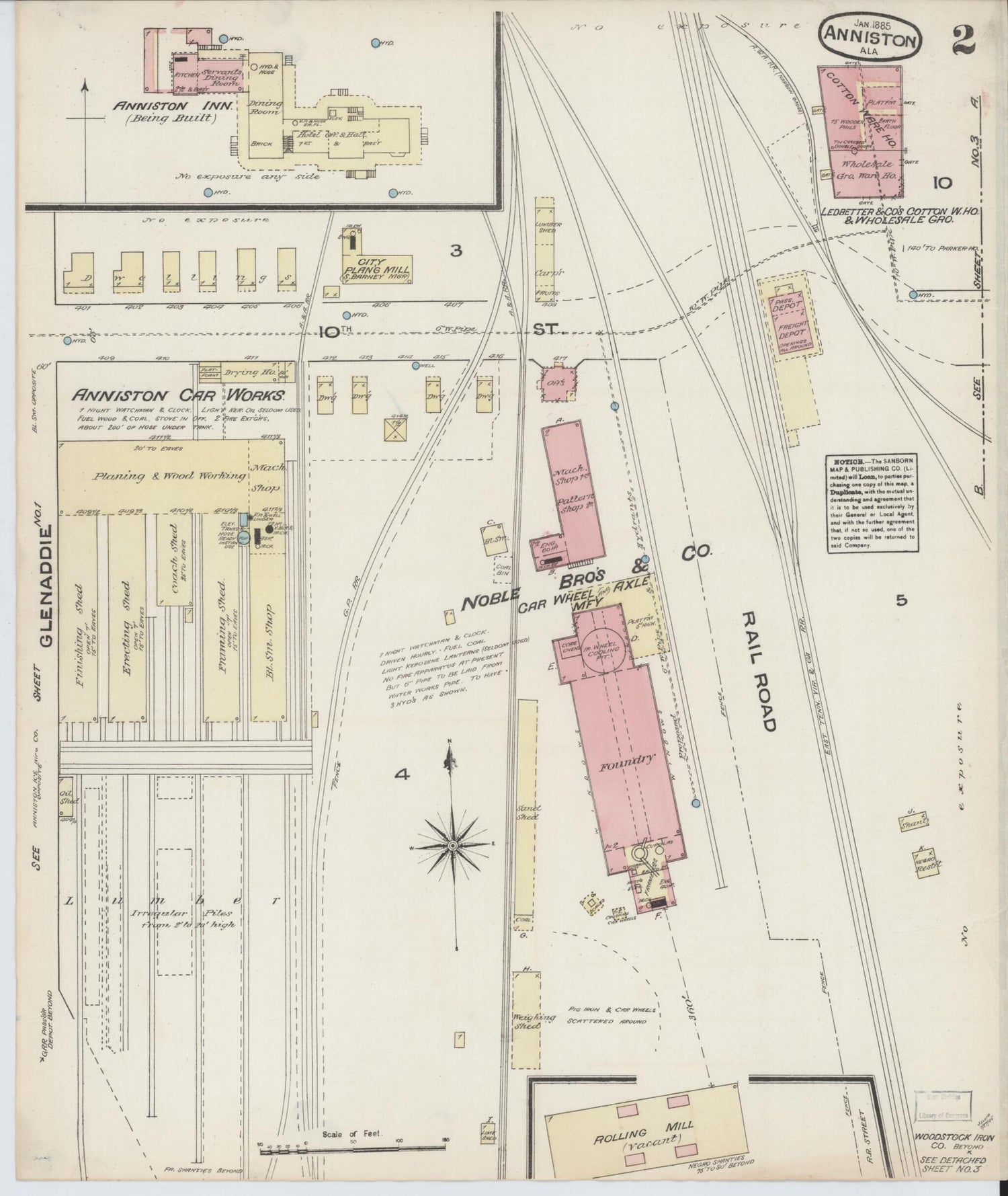 This old map of Anniston, Calhoun County, Alabama was created by Sanborn Map Company in 1885