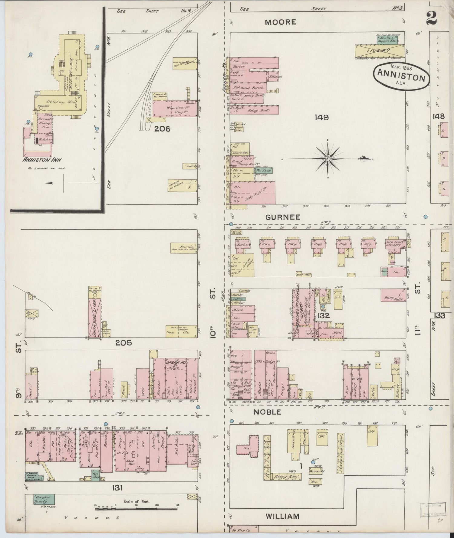 This old map of Anniston, Calhoun County, Alabama was created by Sanborn Map Company in 1888