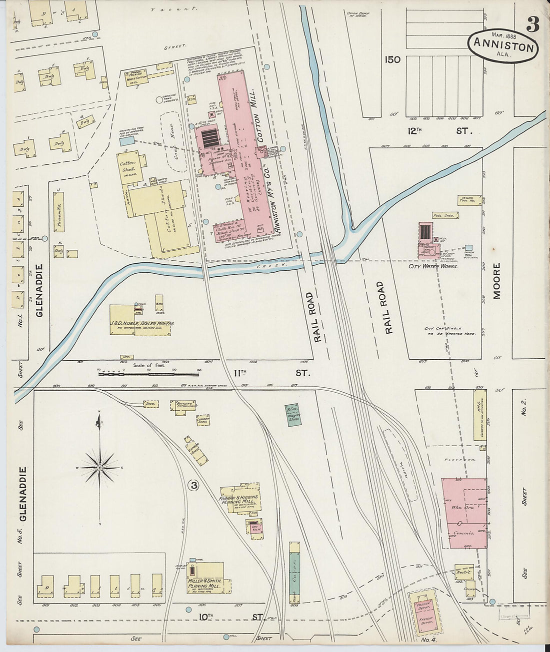 This old map of Anniston, Calhoun County, Alabama was created by Sanborn Map Company in 1888