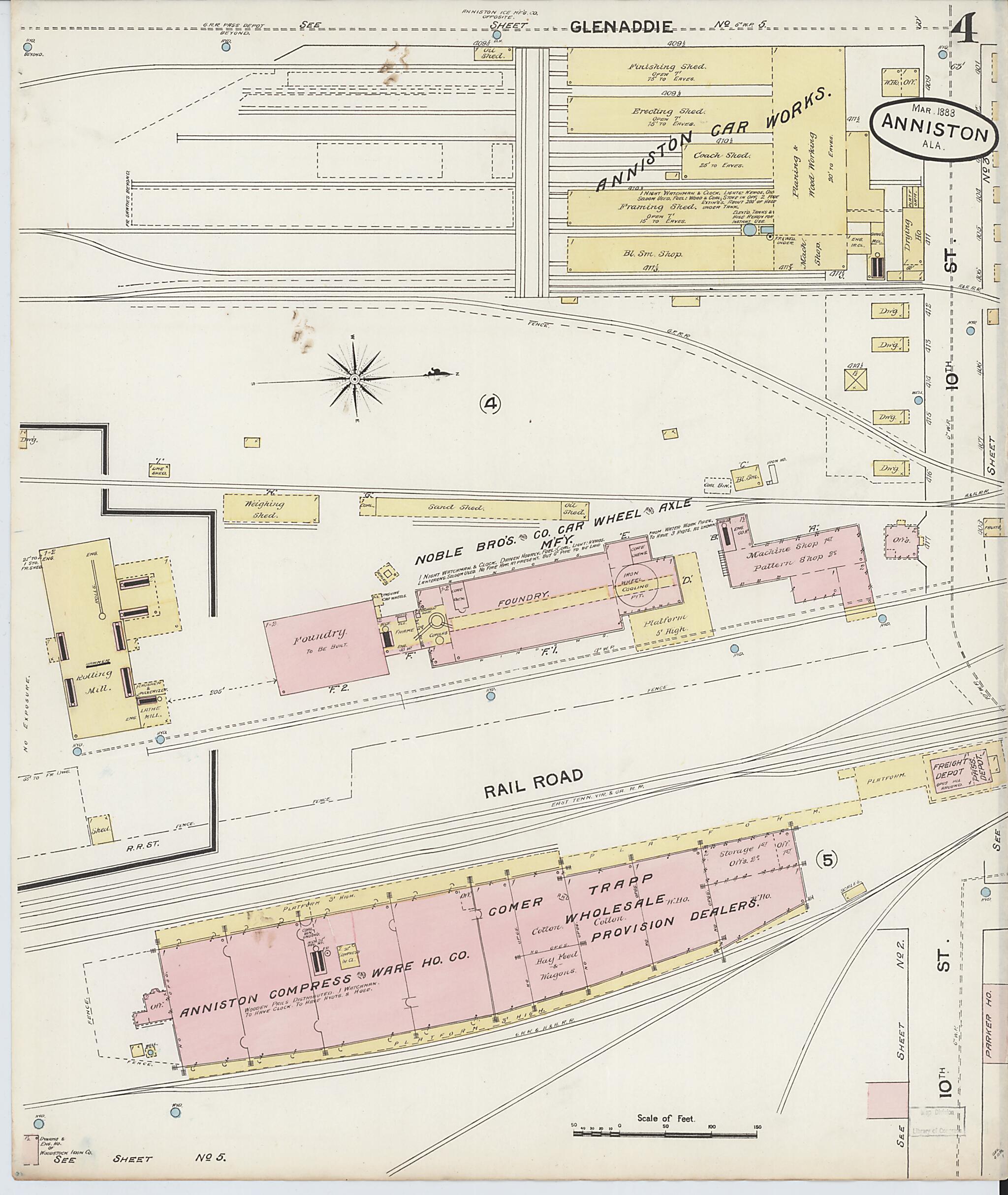 This old map of Anniston, Calhoun County, Alabama was created by Sanborn Map Company in 1888