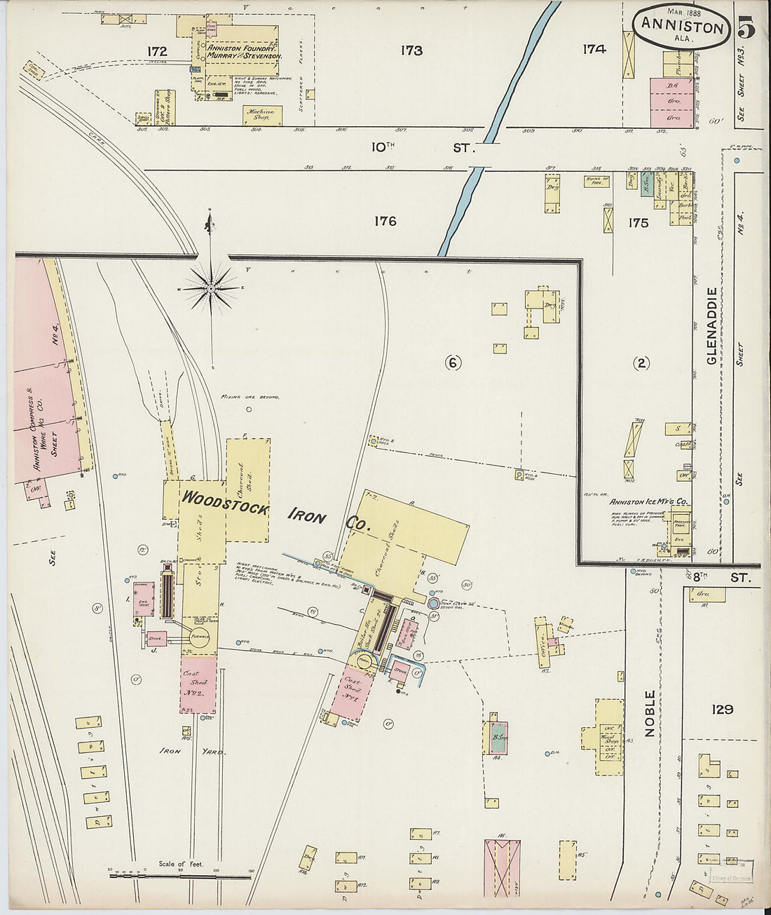 This old map of Anniston, Calhoun County, Alabama was created by Sanborn Map Company in 1888