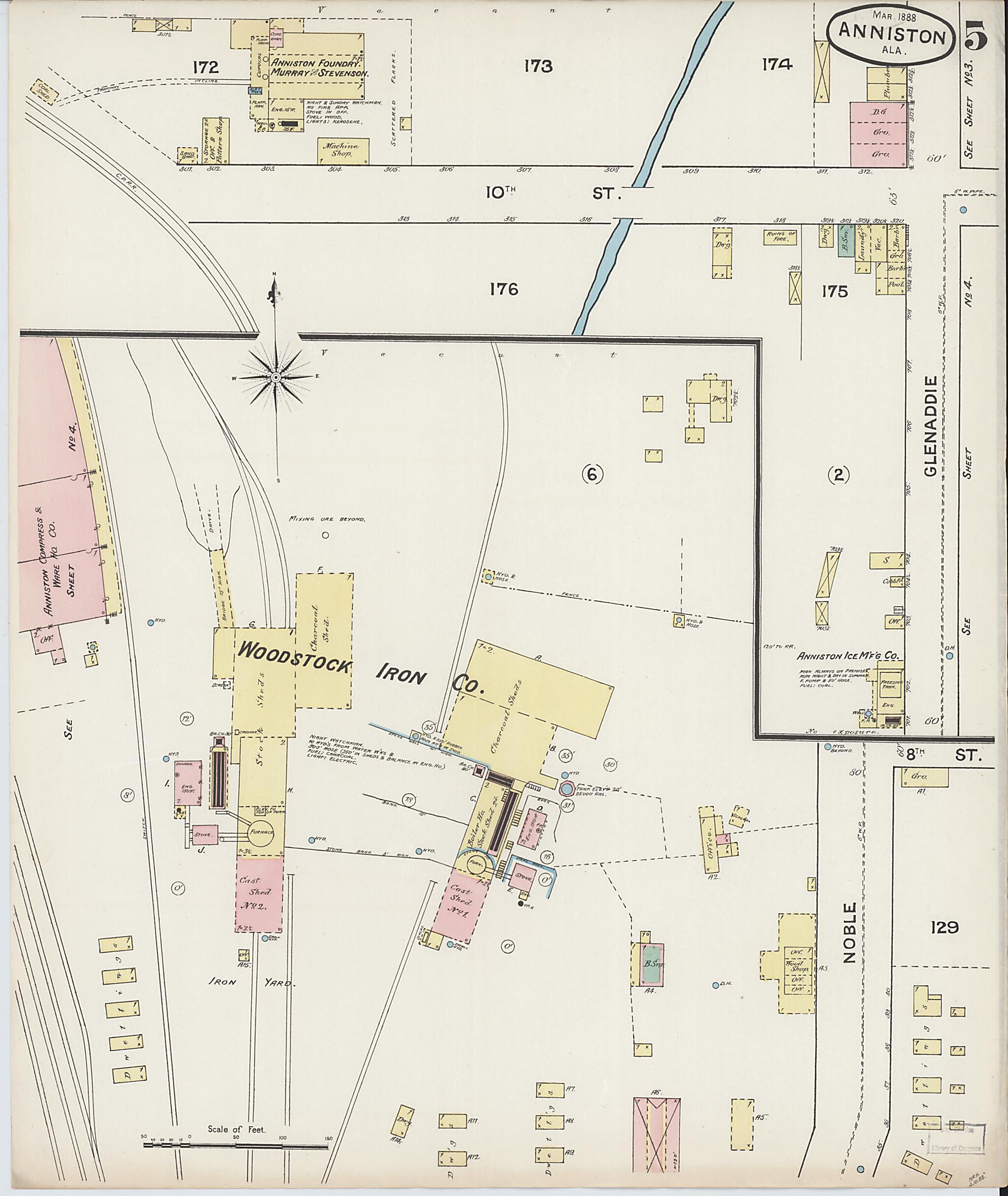 This old map of Anniston, Calhoun County, Alabama was created by Sanborn Map Company in 1888