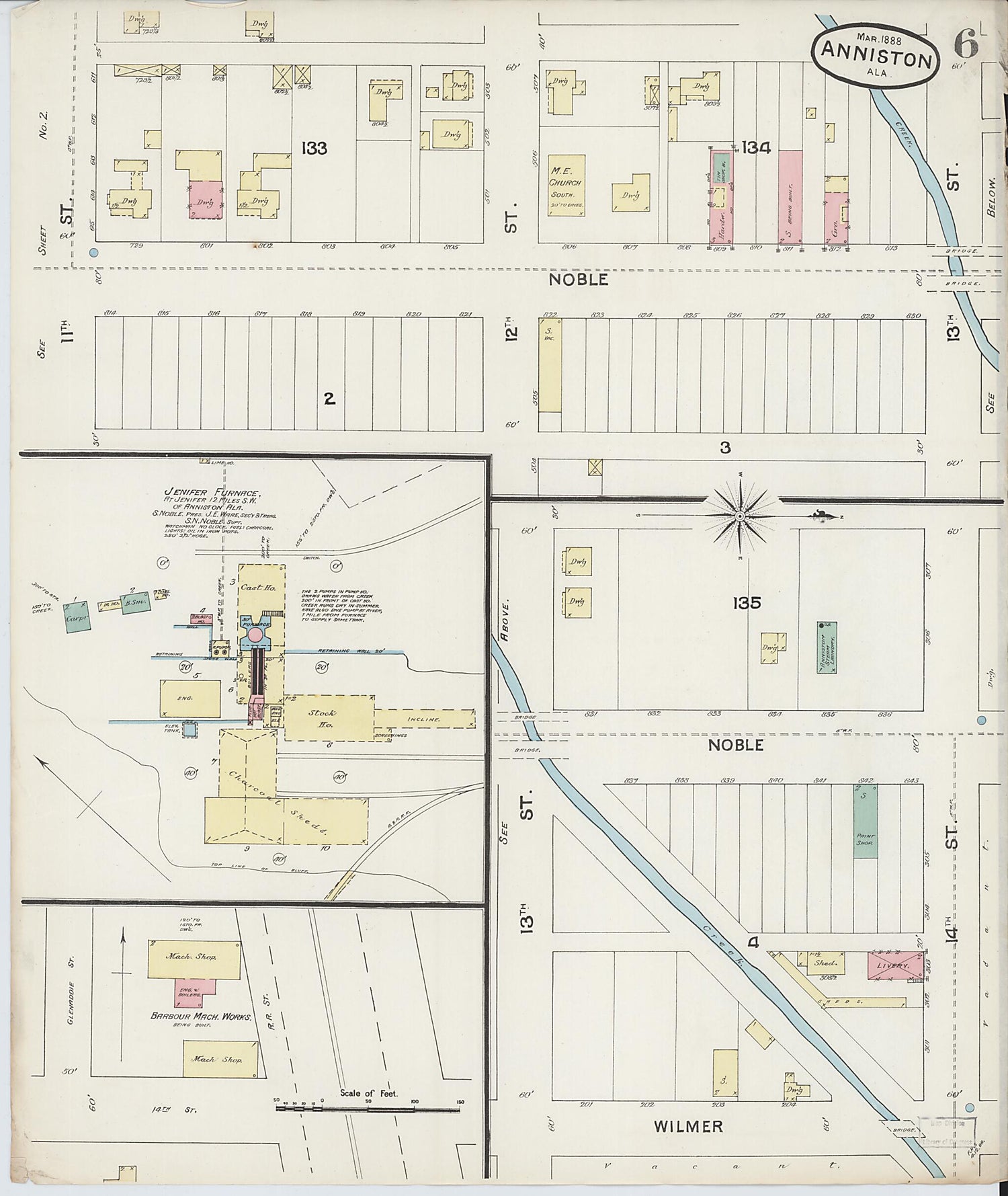 This old map of Anniston, Calhoun County, Alabama was created by Sanborn Map Company in 1888