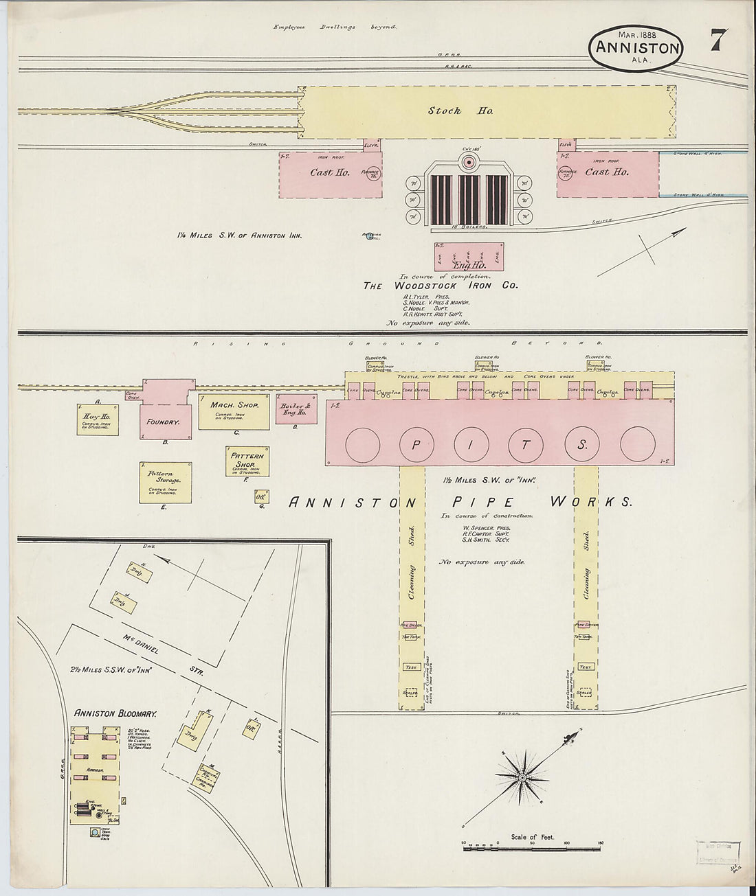 This old map of Anniston, Calhoun County, Alabama was created by Sanborn Map Company in 1888