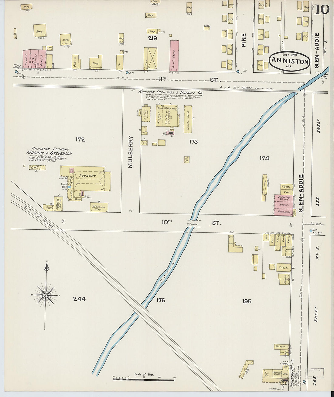 This old map of Anniston, Calhoun County, Alabama was created by Sanborn Map Company in 1890