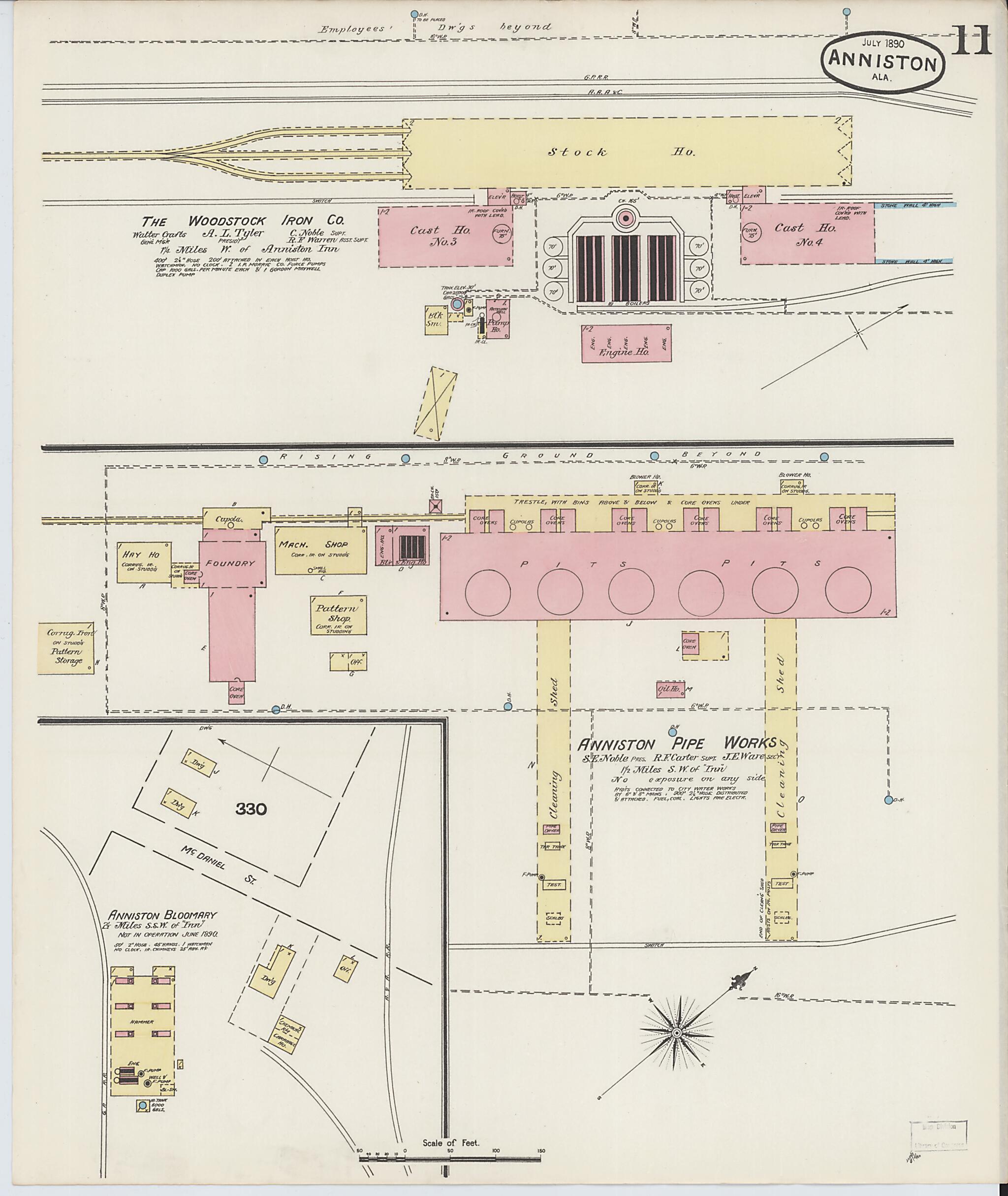 This old map of Anniston, Calhoun County, Alabama was created by Sanborn Map Company in 1890