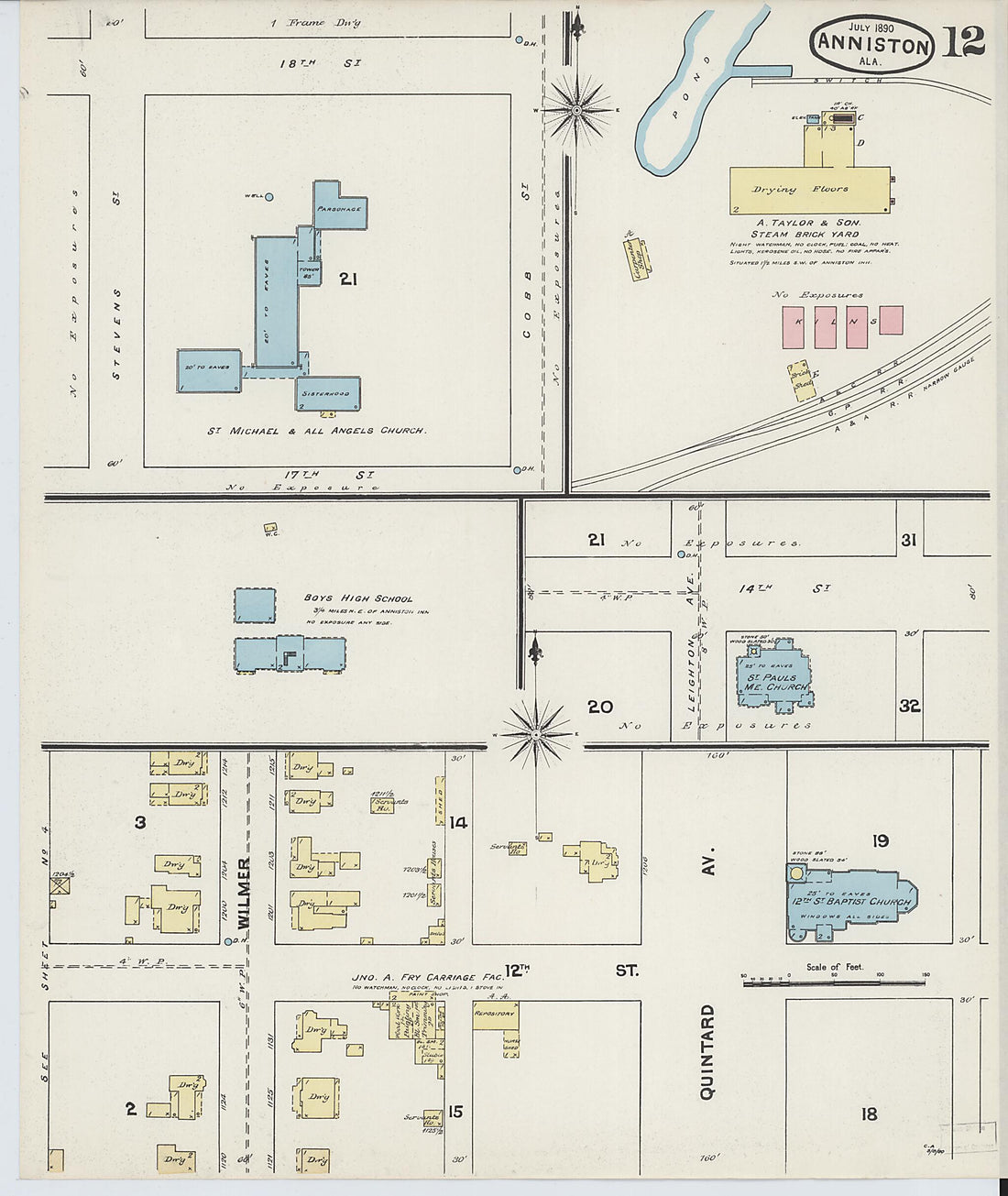 This old map of Anniston, Calhoun County, Alabama was created by Sanborn Map Company in 1890