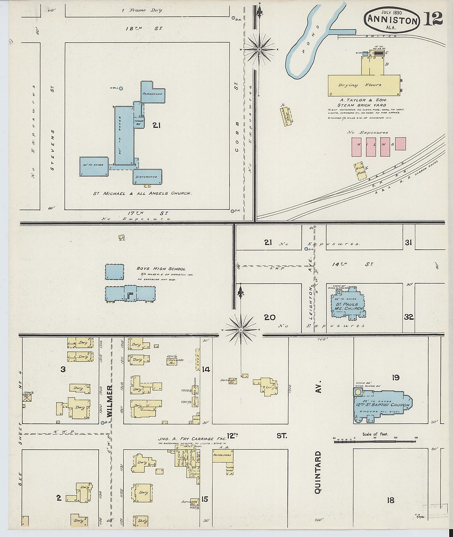 This old map of Anniston, Calhoun County, Alabama was created by Sanborn Map Company in 1890