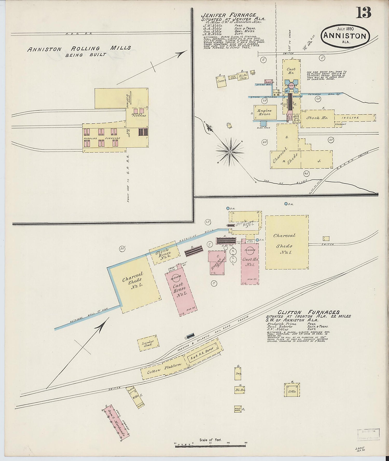 This old map of Anniston, Calhoun County, Alabama was created by Sanborn Map Company in 1890