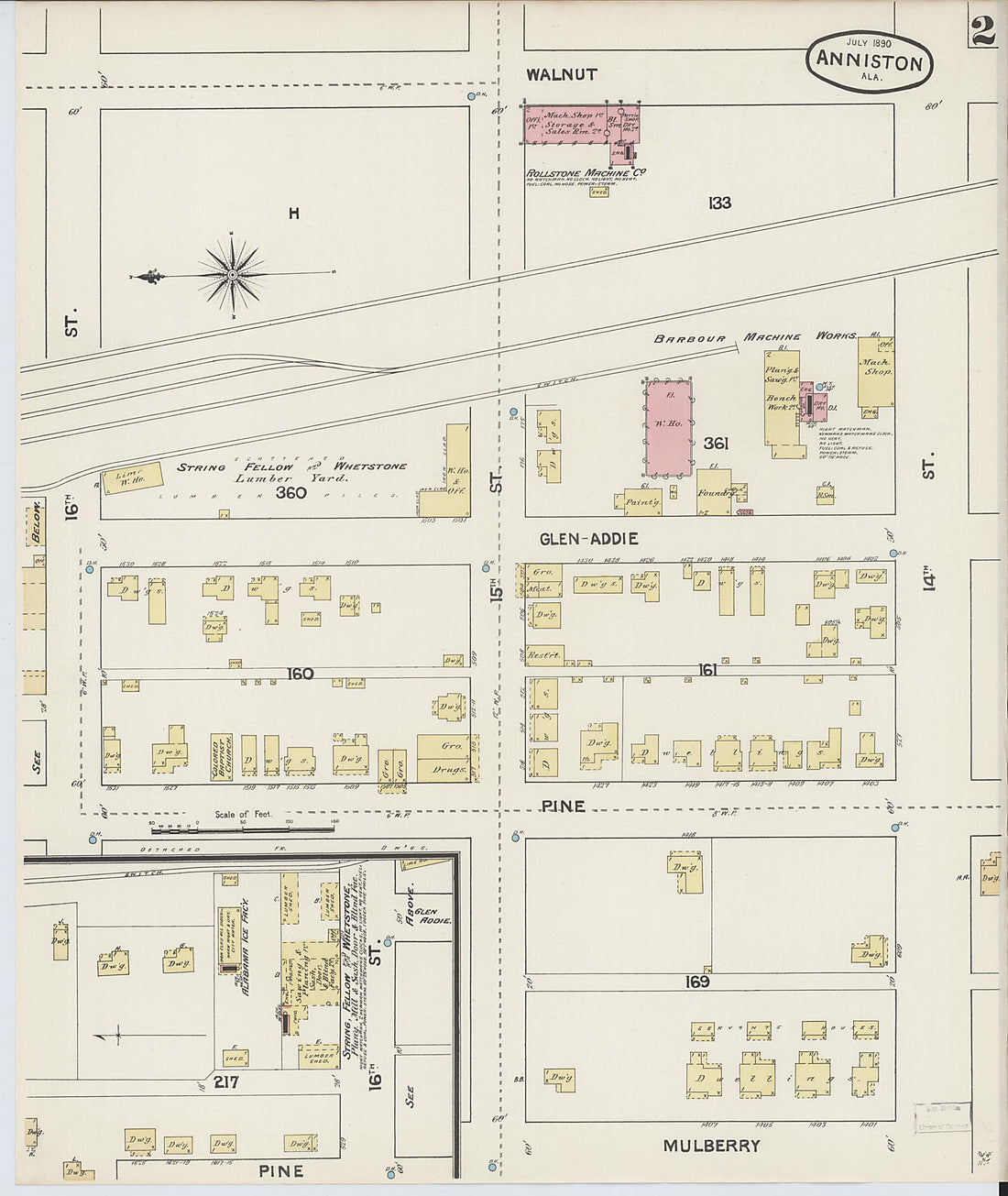 This old map of Anniston, Calhoun County, Alabama was created by Sanborn Map Company in 1890