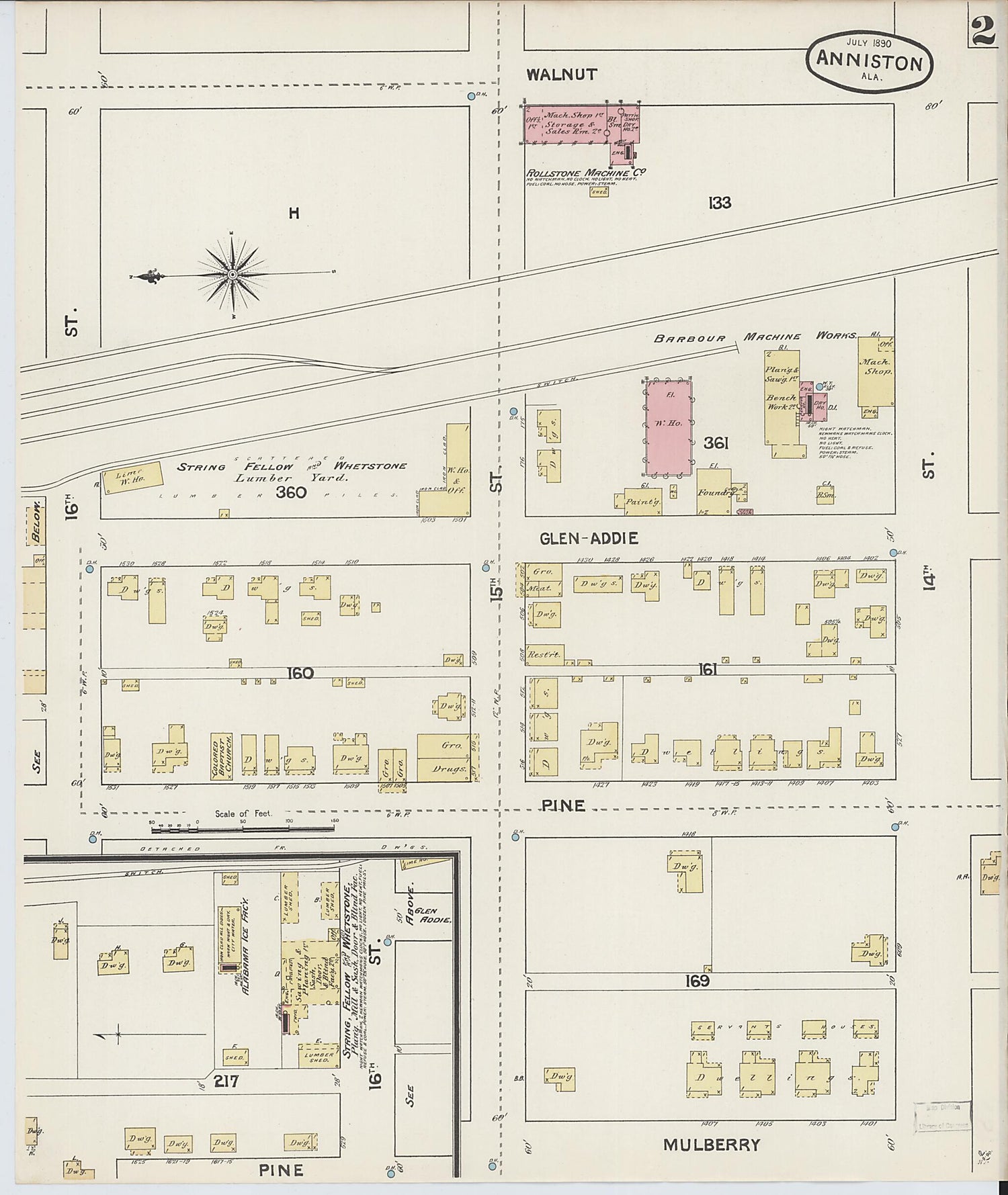 This old map of Anniston, Calhoun County, Alabama was created by Sanborn Map Company in 1890