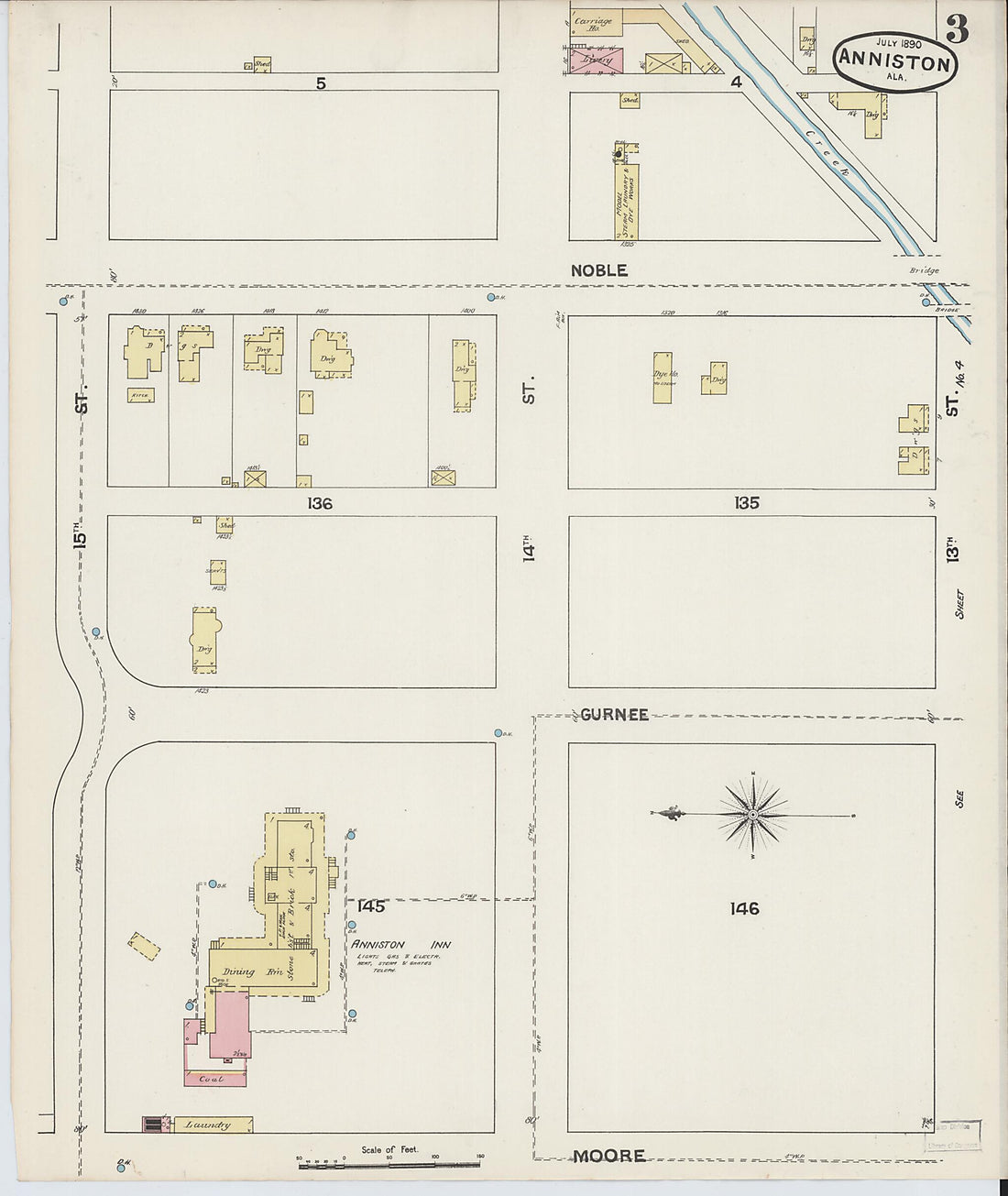 This old map of Anniston, Calhoun County, Alabama was created by Sanborn Map Company in 1890