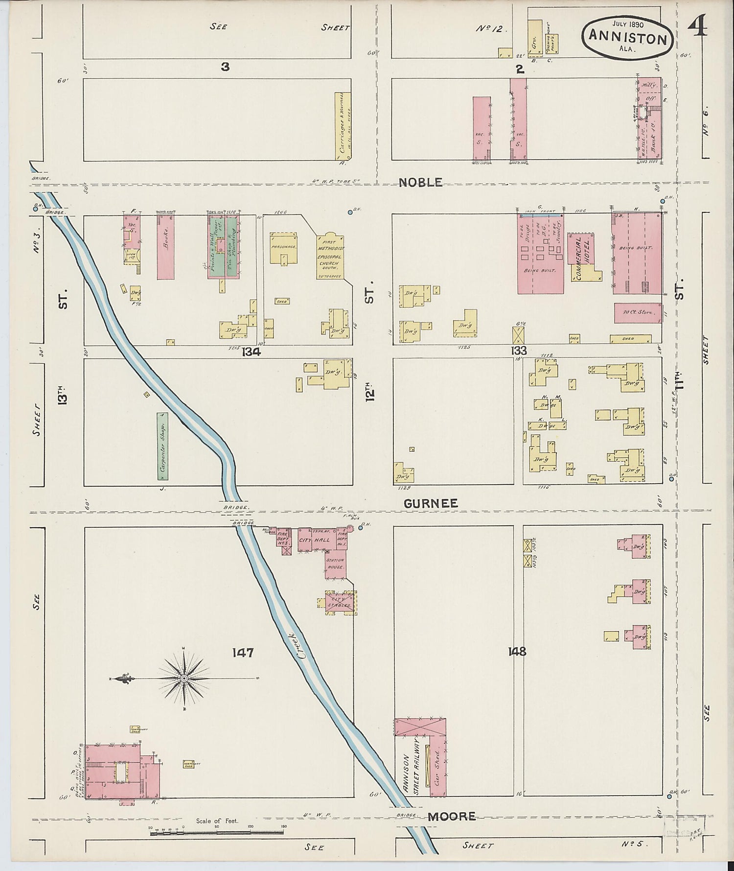 This old map of Anniston, Calhoun County, Alabama was created by Sanborn Map Company in 1890