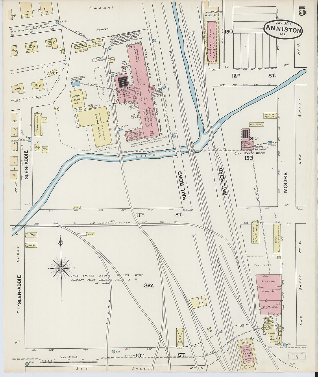 This old map of Anniston, Calhoun County, Alabama was created by Sanborn Map Company in 1890