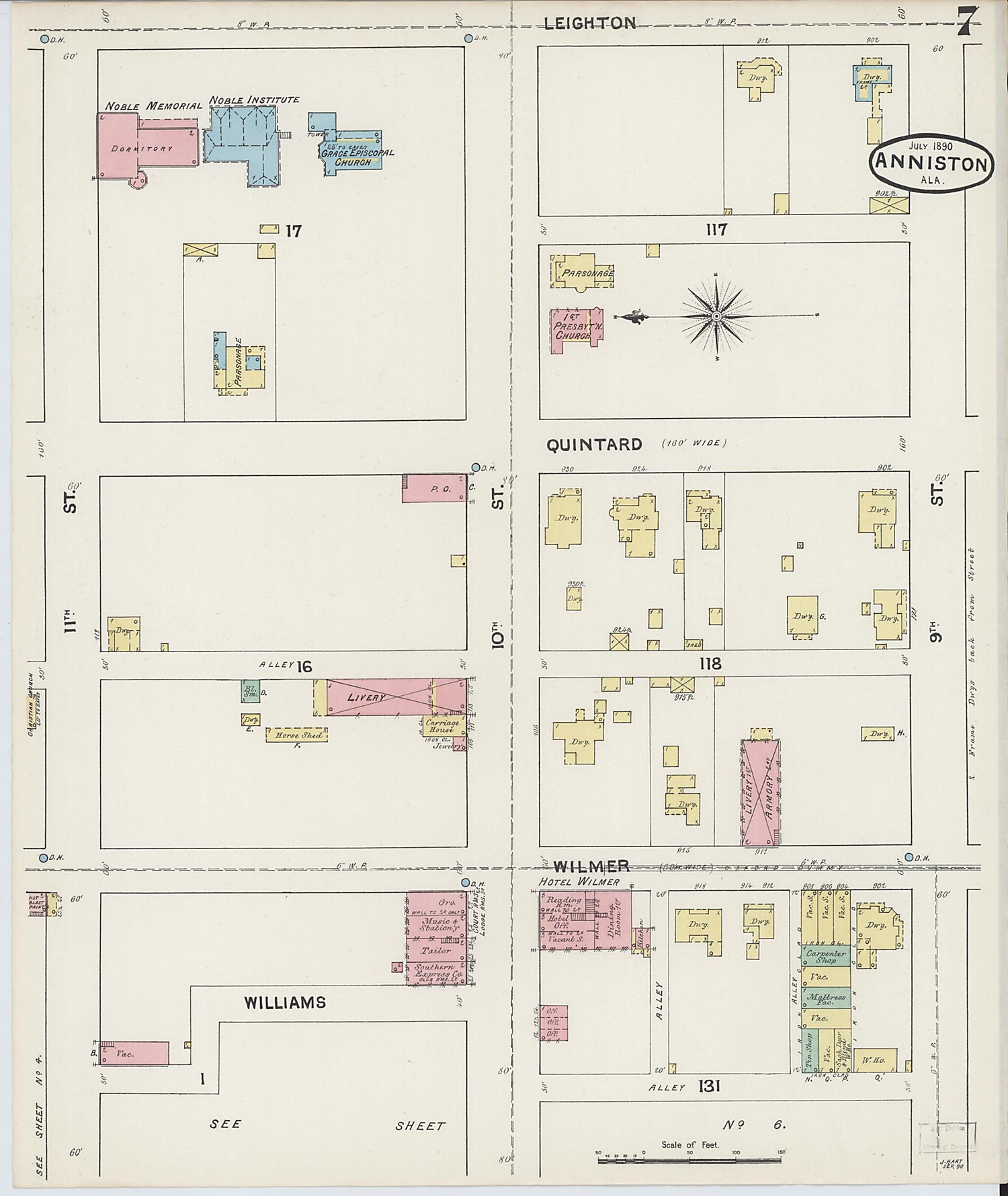 This old map of Anniston, Calhoun County, Alabama was created by Sanborn Map Company in 1890