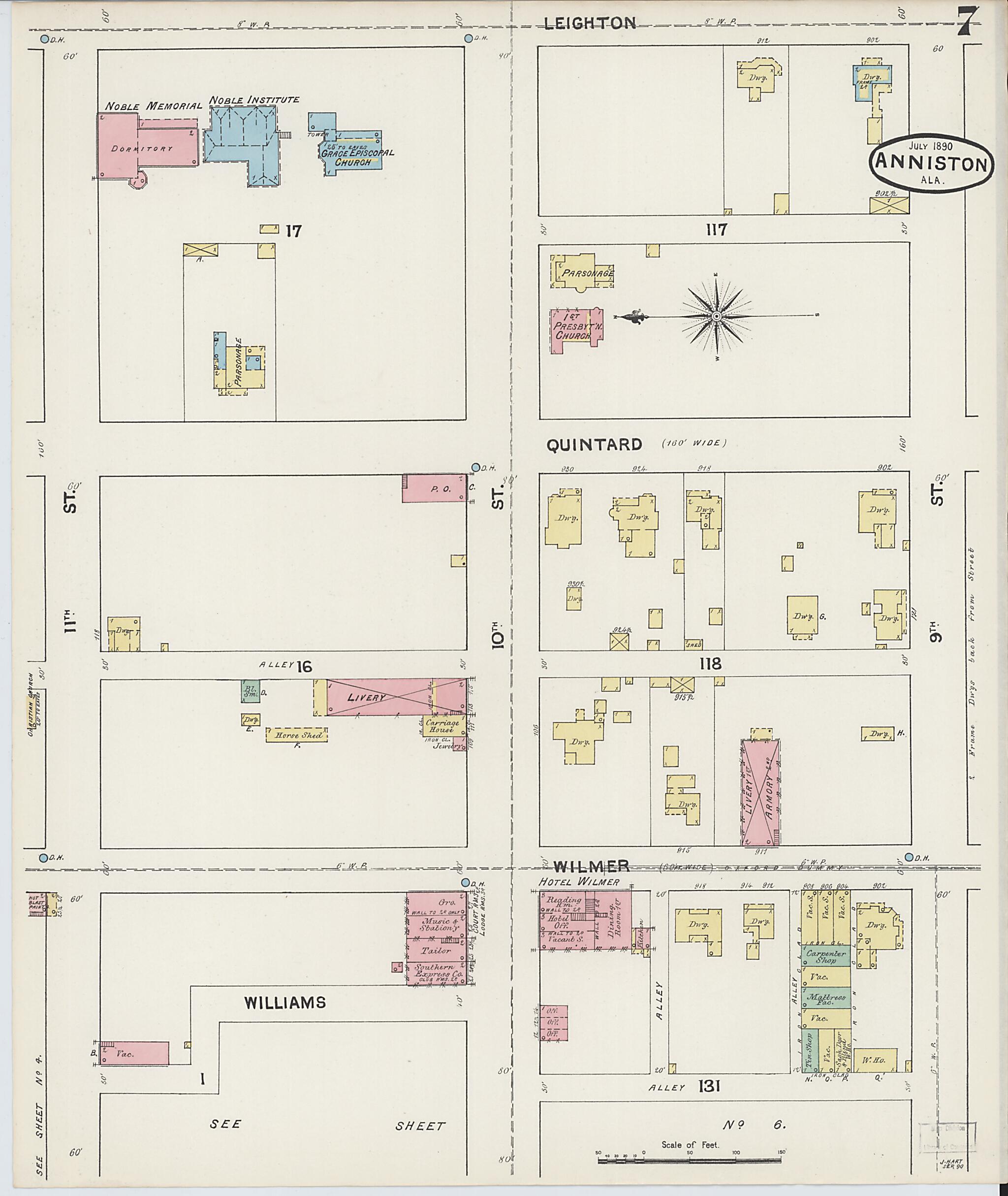 This old map of Anniston, Calhoun County, Alabama was created by Sanborn Map Company in 1890