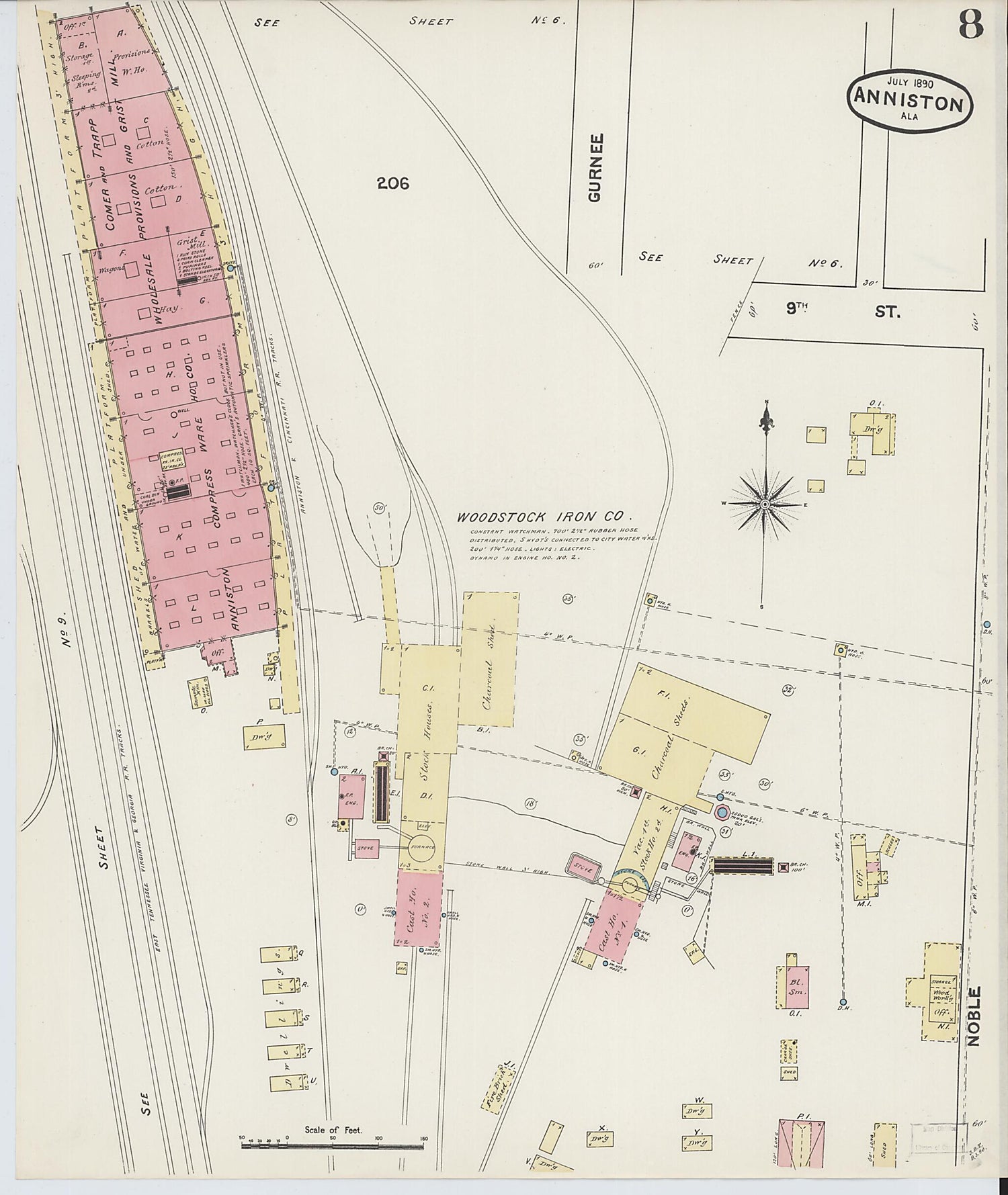 This old map of Anniston, Calhoun County, Alabama was created by Sanborn Map Company in 1890